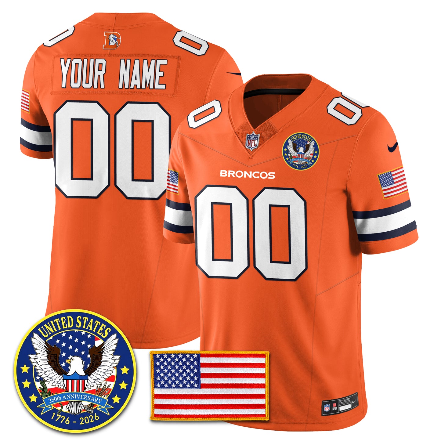 DEN Throwback "United States 250th Anniversary Patch" Vapor Limited Custom Jersey - All Stitched