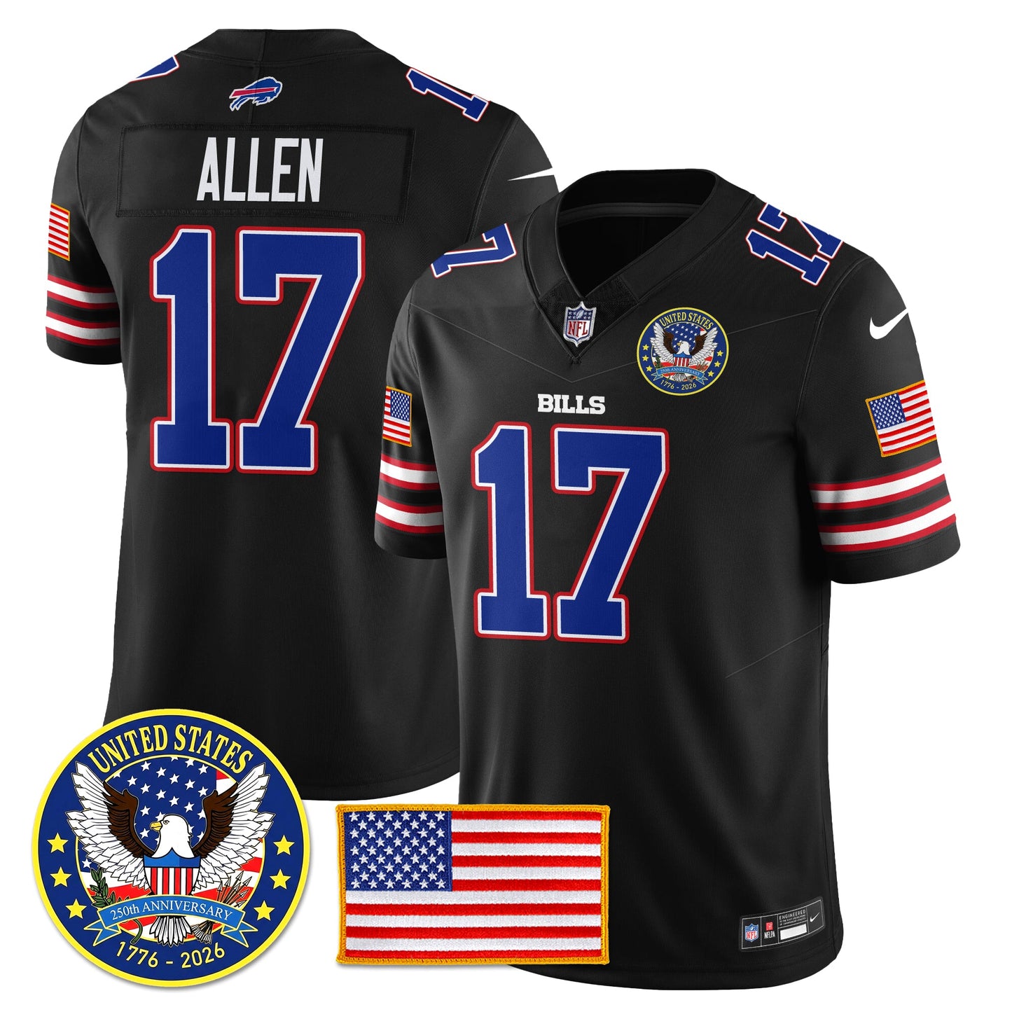 BUF "United States 250th Anniversary Patch" Vapor Limited Jersey - All Stitched