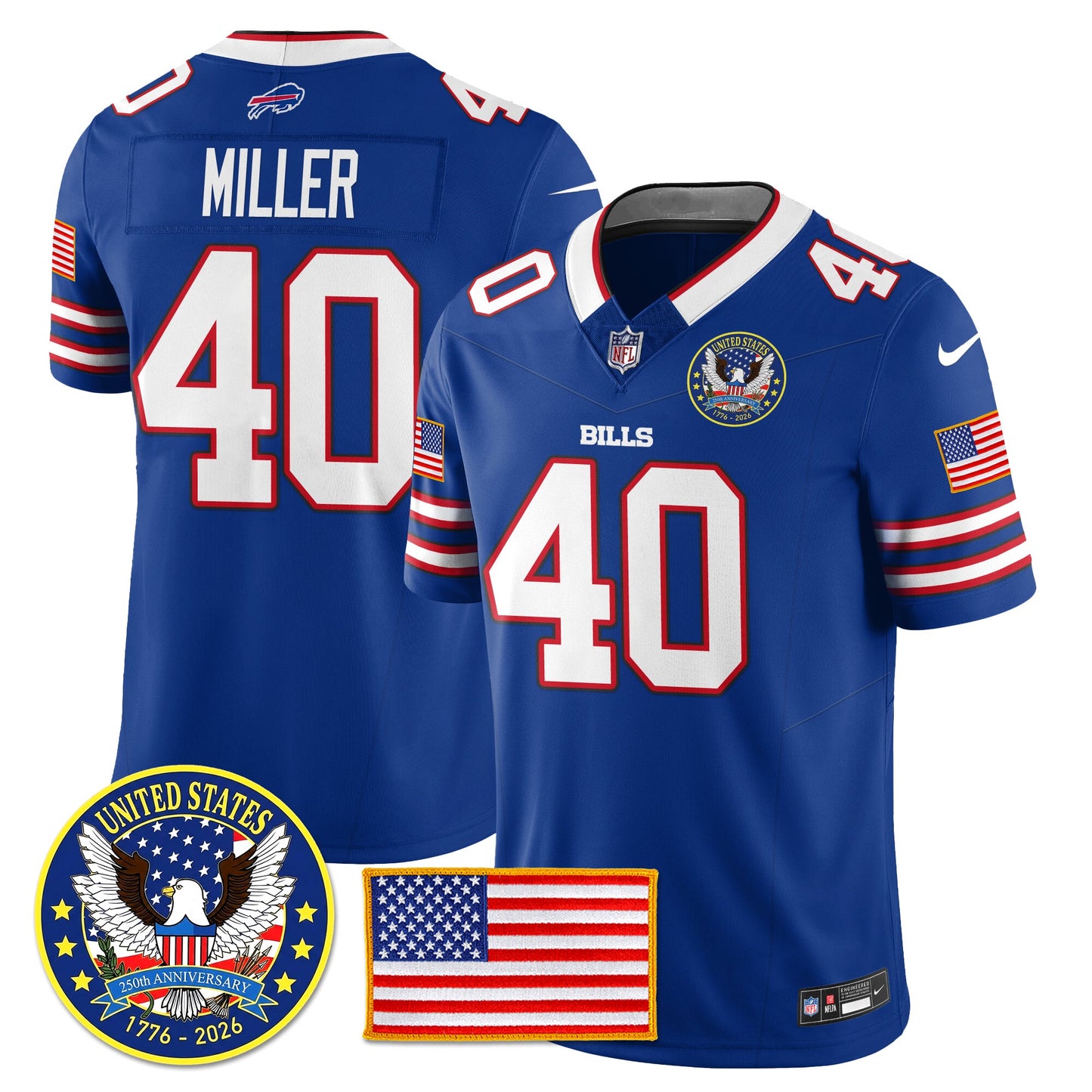 BUF "United States 250th Anniversary Patch" Vapor Limited Jersey - All Stitched
