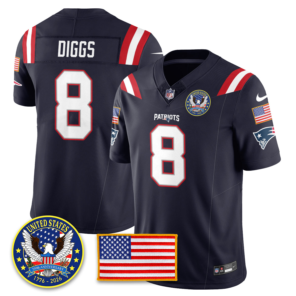 NE "United States 250th Anniversary Patch" Vapor Limited Jersey - All Stitched