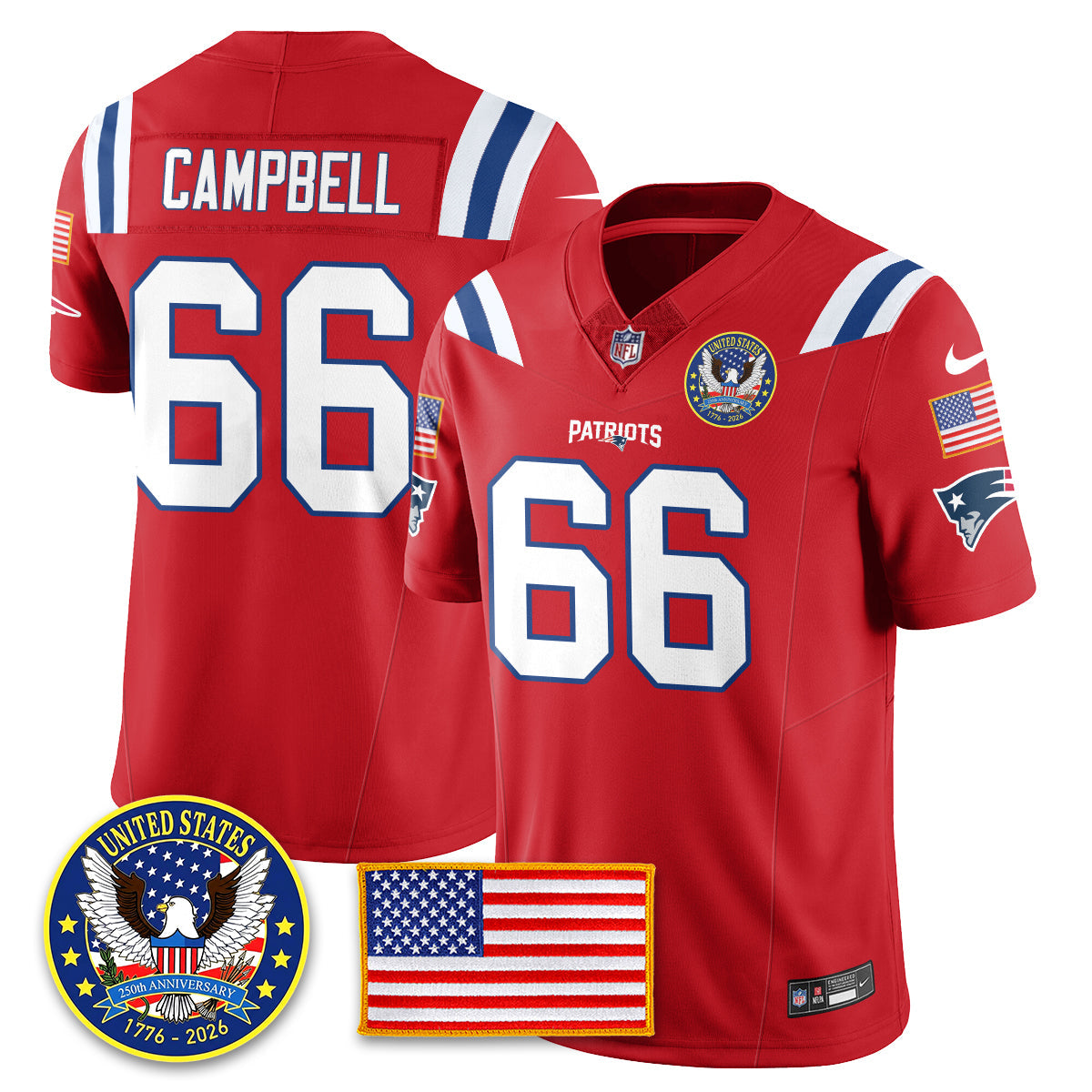 NE "United States 250th Anniversary Patch" Vapor Limited Jersey - All Stitched