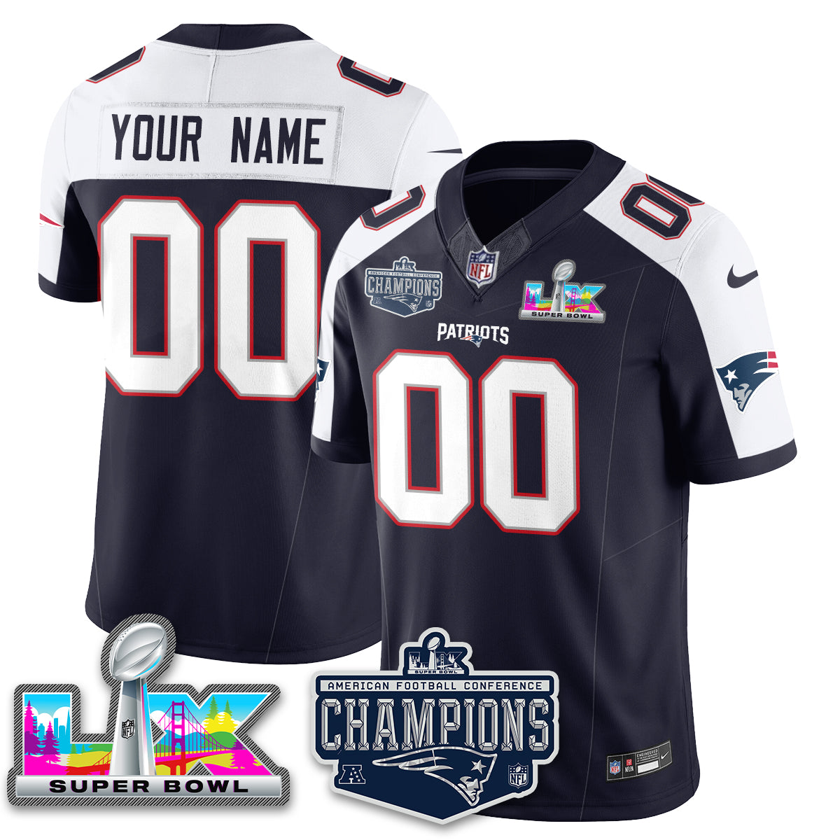 NE 2025 AFC Champions Vapor Limited Custom Jersey - All Stitched