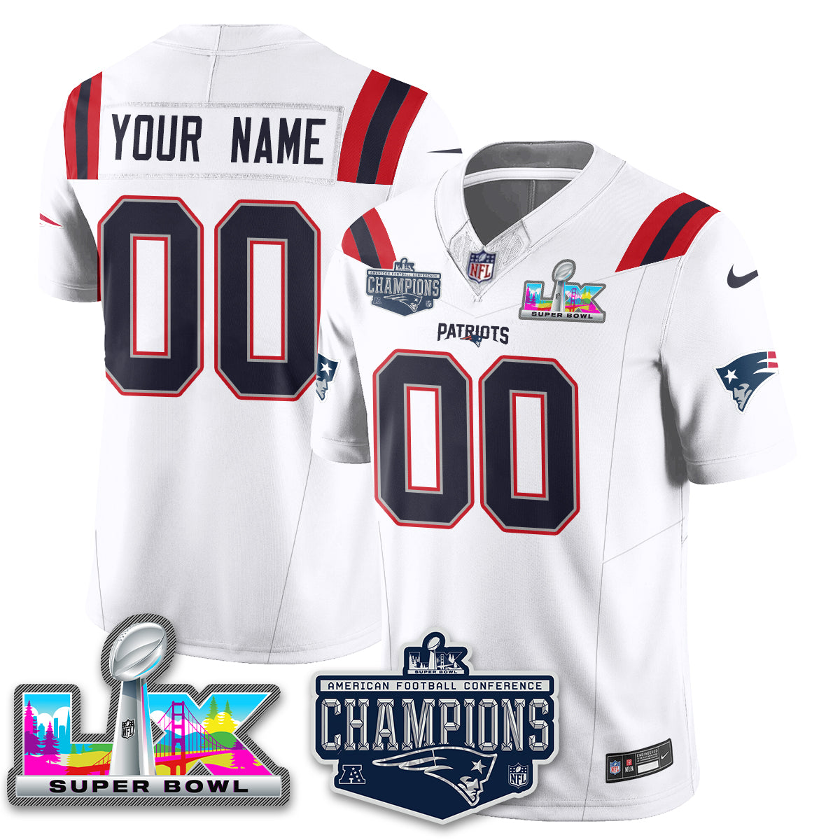 NE 2025 AFC Champions Vapor Limited Custom Jersey - All Stitched