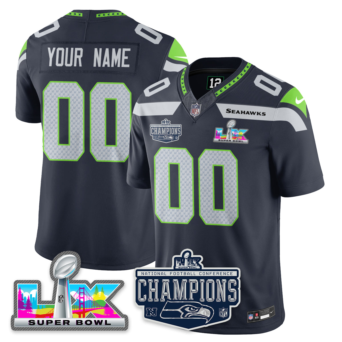 SEA 2025 NFC Champions Vapor Limited Custom Jersey - All Stitched
