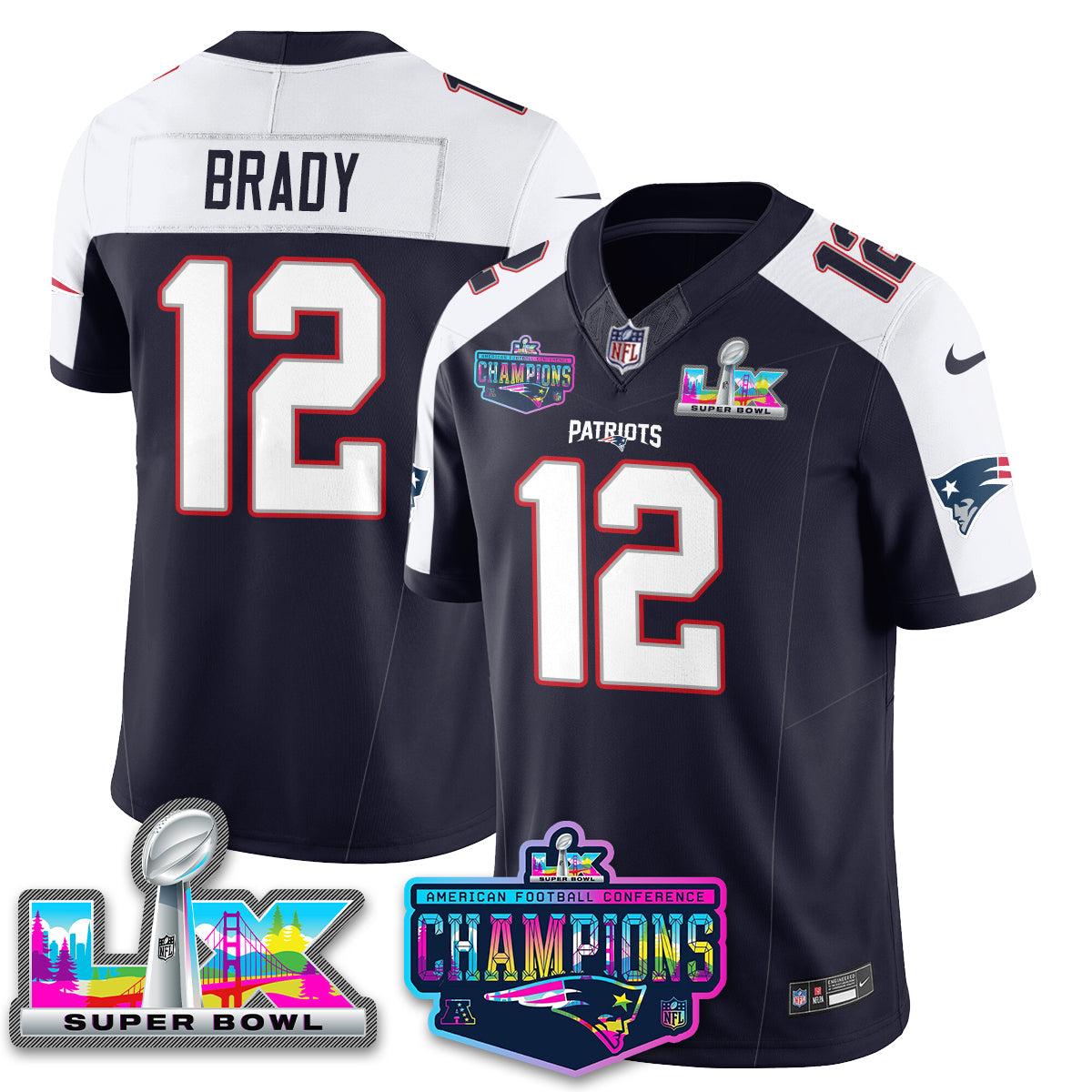 Women's NE 2025 Vapor Jersey - AFC Champions Limited Patch - All Stitched