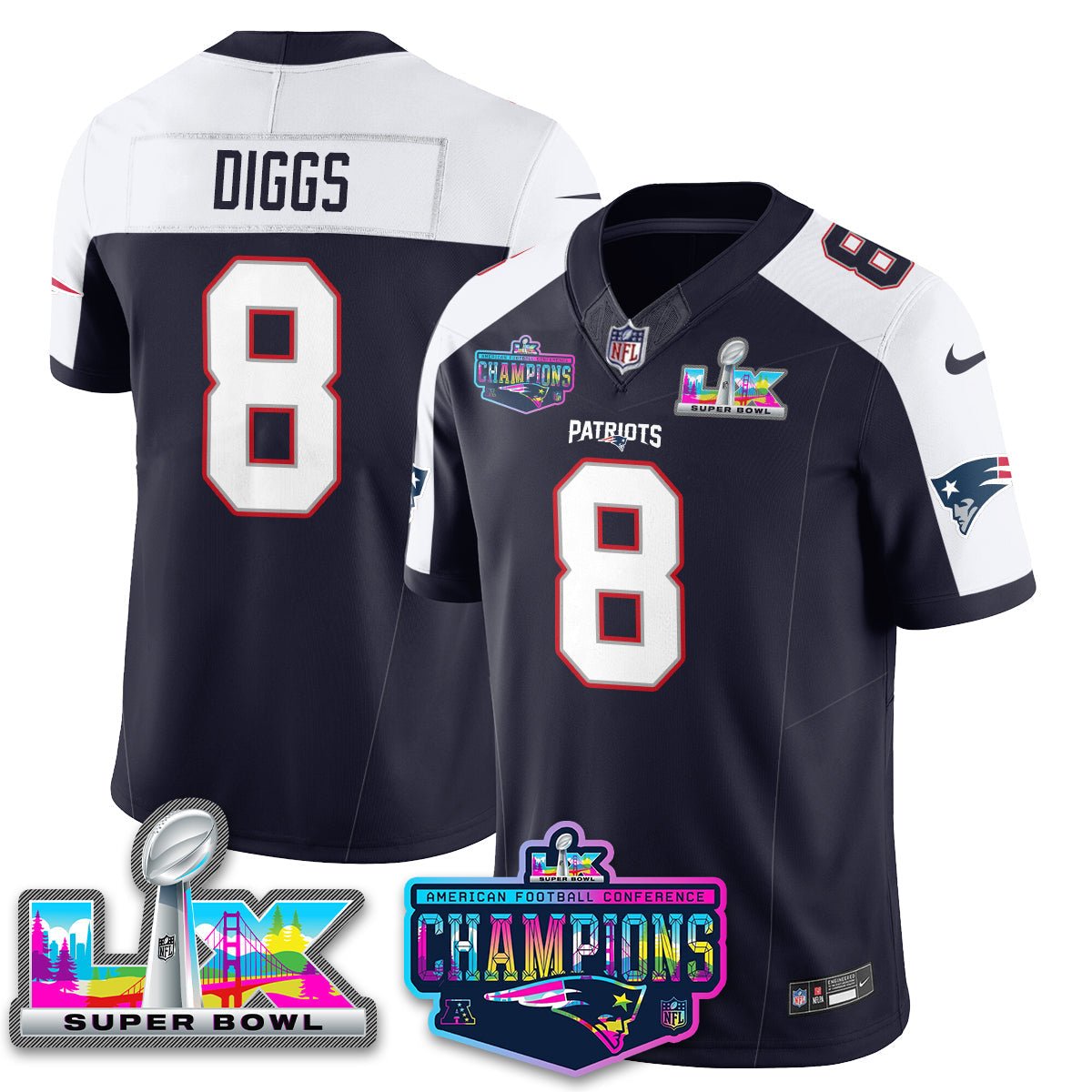 NE 2025 Vapor Jersey - AFC Champions Limited Patch - All Stitched