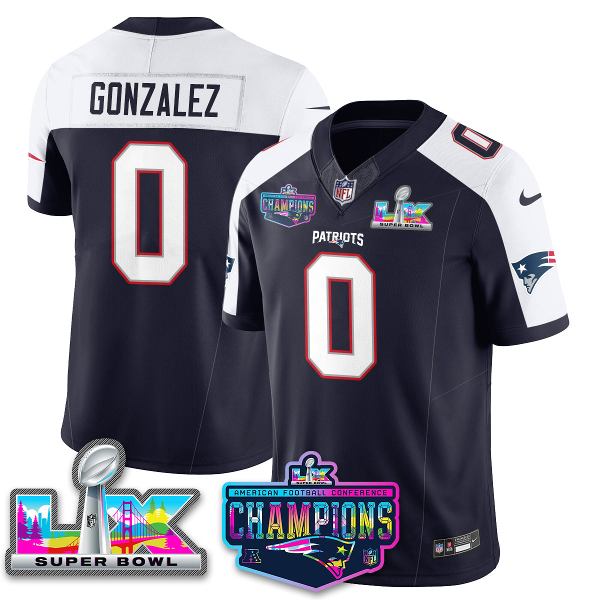 Women's NE 2025 Vapor Jersey - AFC Champions Limited Patch - All Stitched