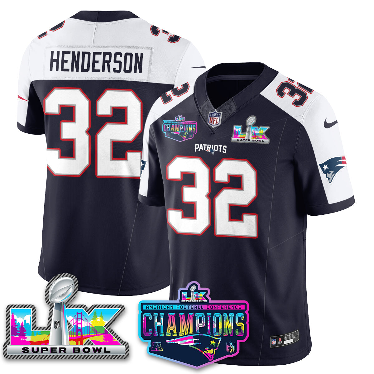 Women's NE 2025 Vapor Jersey - AFC Champions Limited Patch - All Stitched
