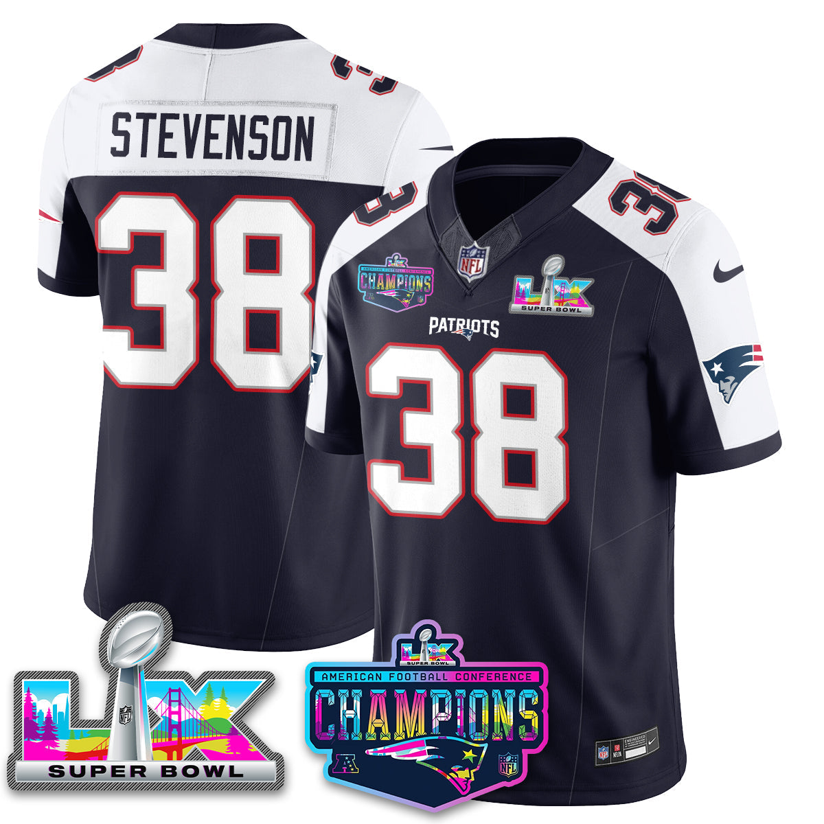 Women's NE 2025 Vapor Jersey - AFC Champions Limited Patch - All Stitched
