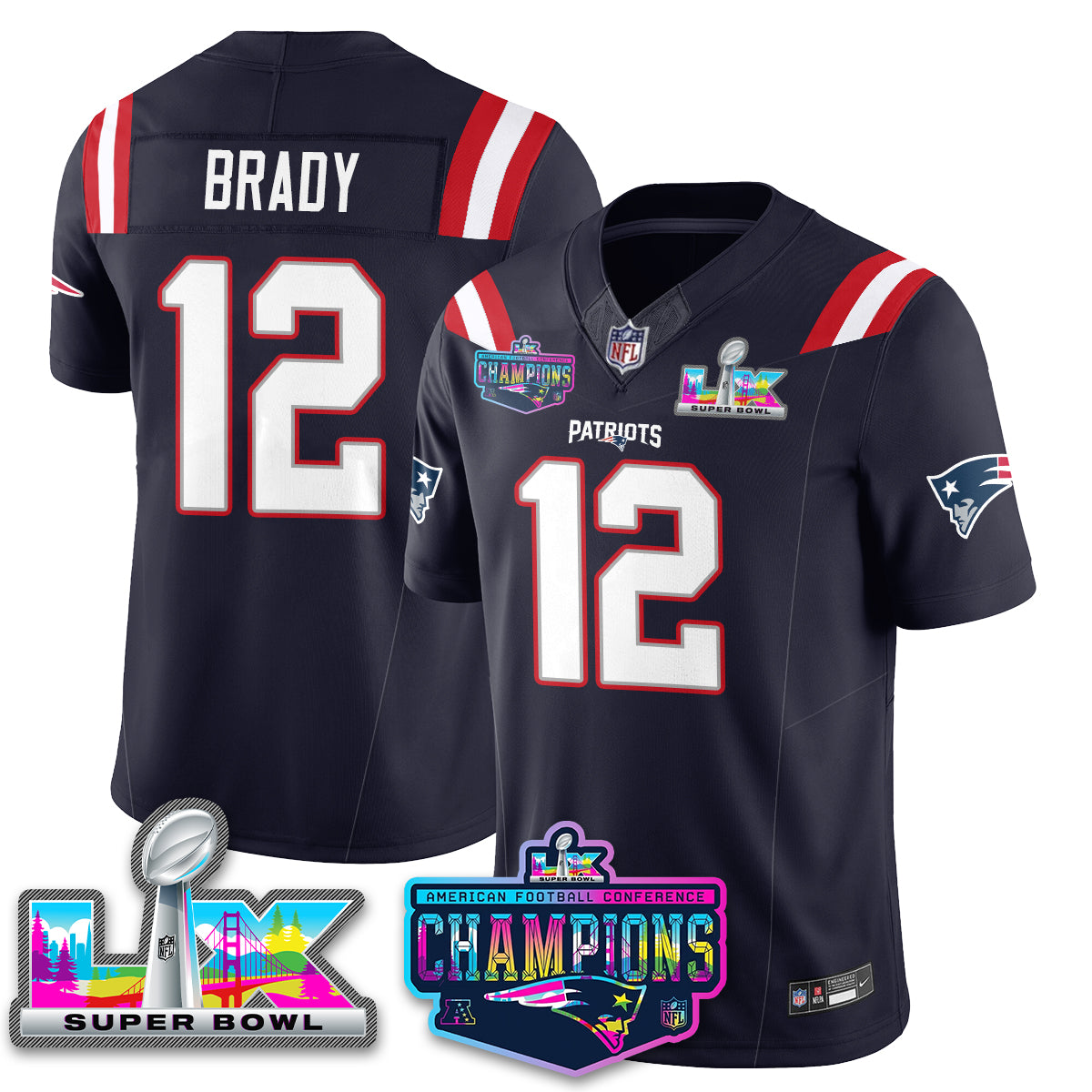 Women's NE 2025 Vapor Jersey - AFC Champions Limited Patch - All Stitched