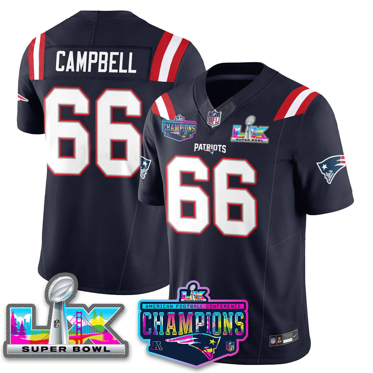 Women's NE 2025 Vapor Jersey - AFC Champions Limited Patch - All Stitched