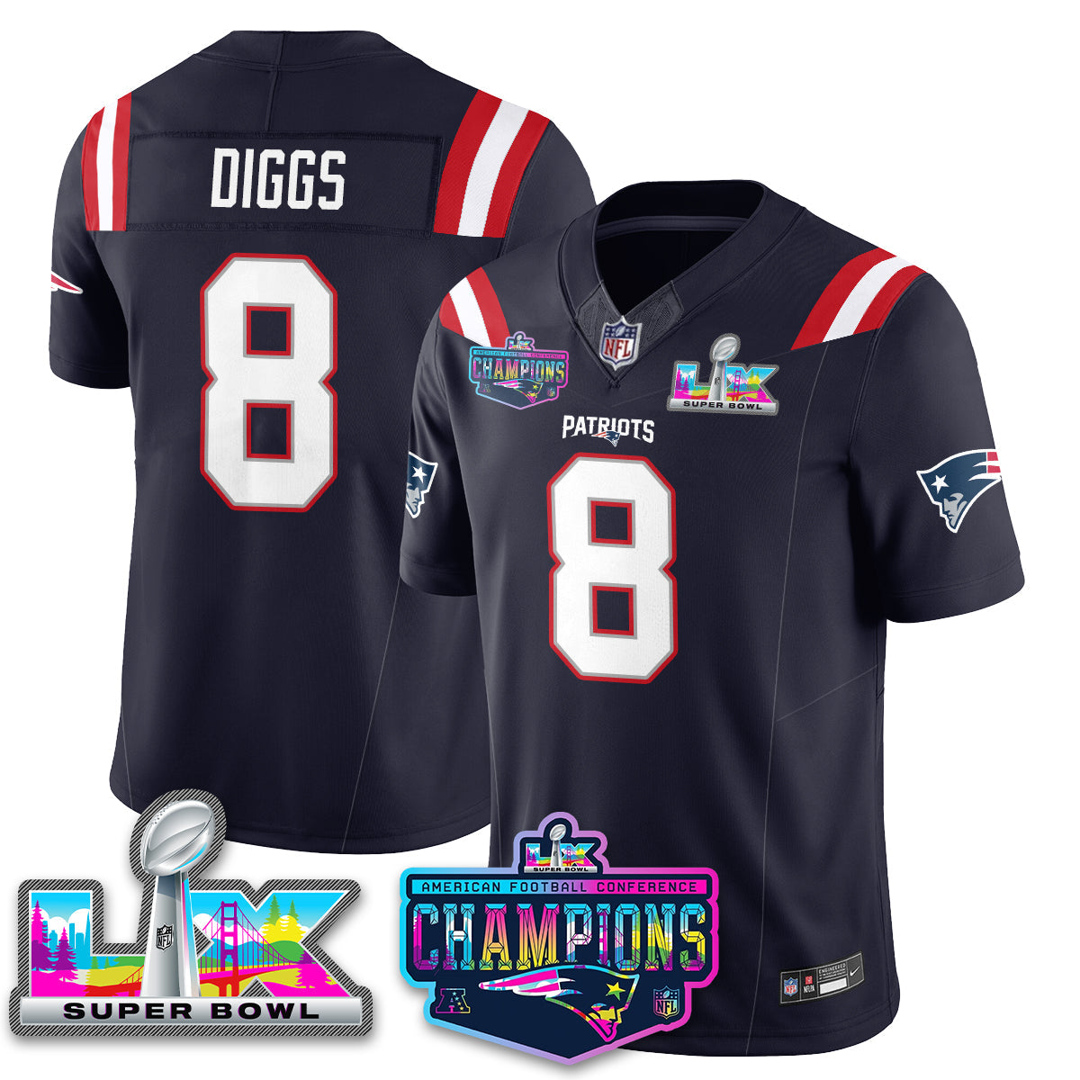 Women's NE 2025 Vapor Jersey - AFC Champions Limited Patch - All Stitched