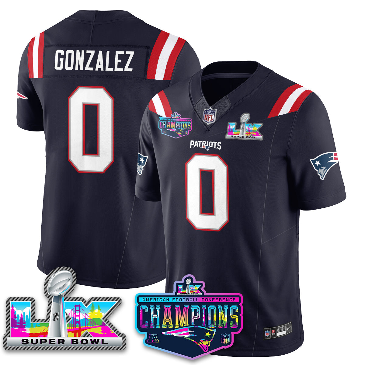 Women's NE 2025 Vapor Jersey - AFC Champions Limited Patch - All Stitched