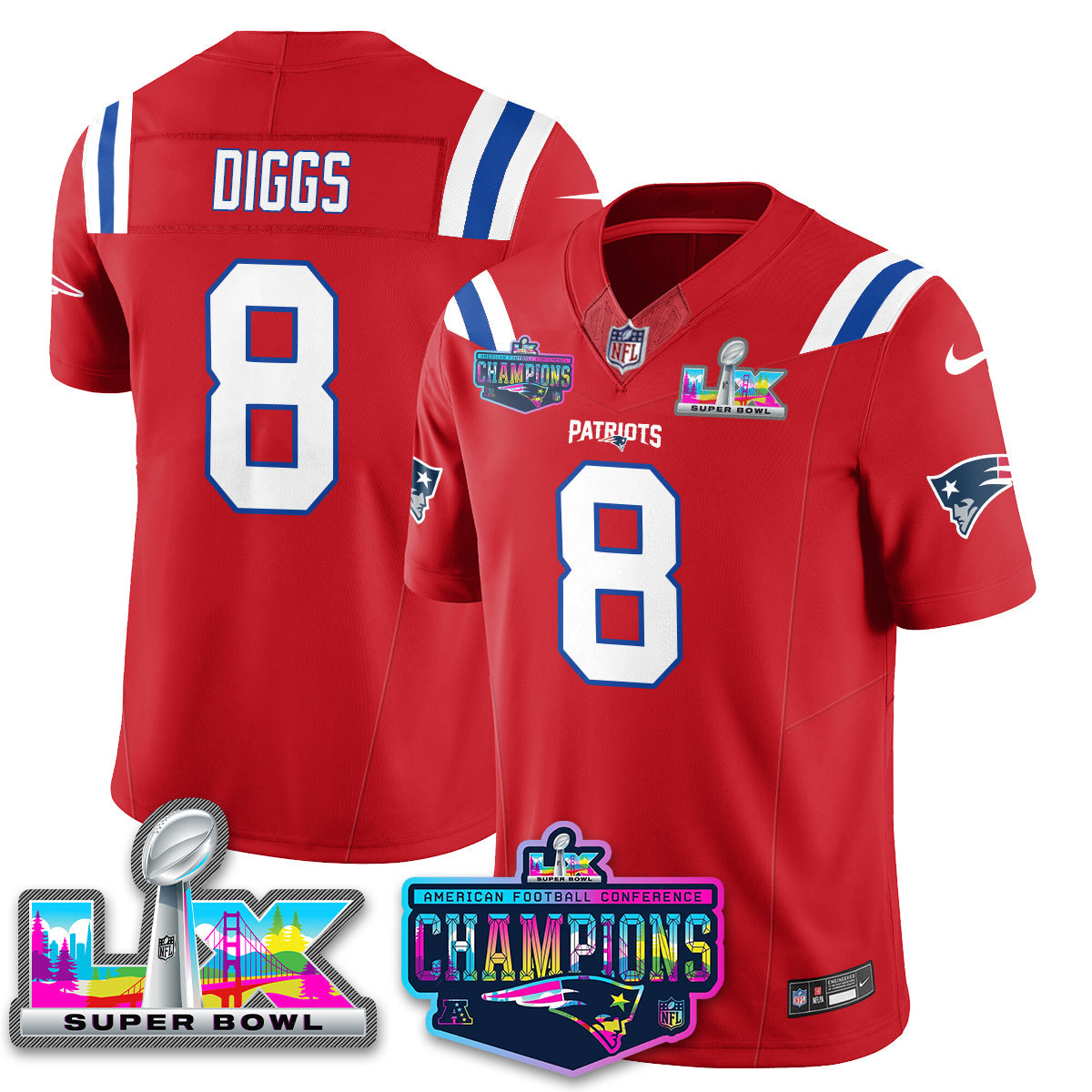 Women's NE 2025 Vapor Jersey - AFC Champions Limited Patch - All Stitched