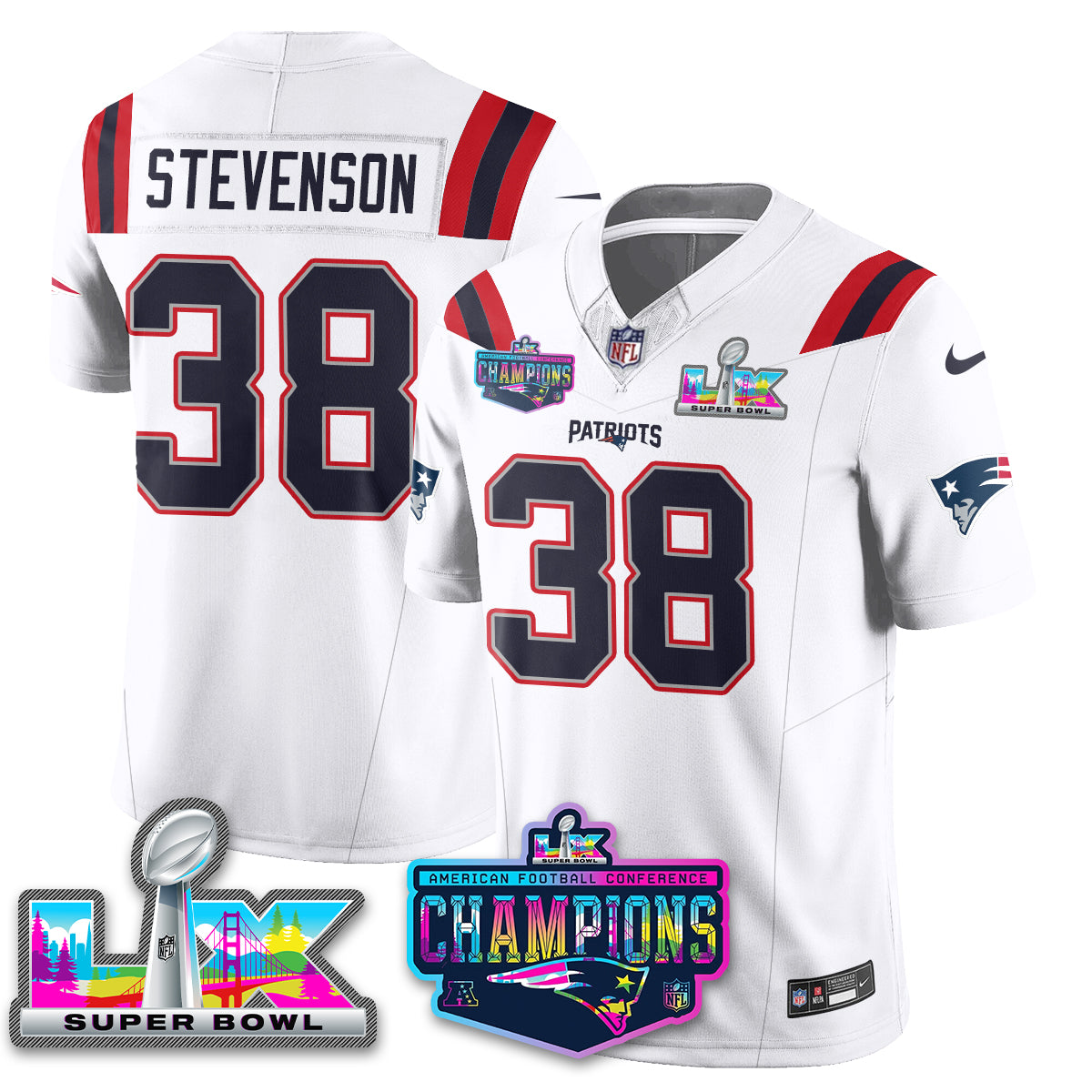 Women's NE 2025 Vapor Jersey - AFC Champions Limited Patch - All Stitched