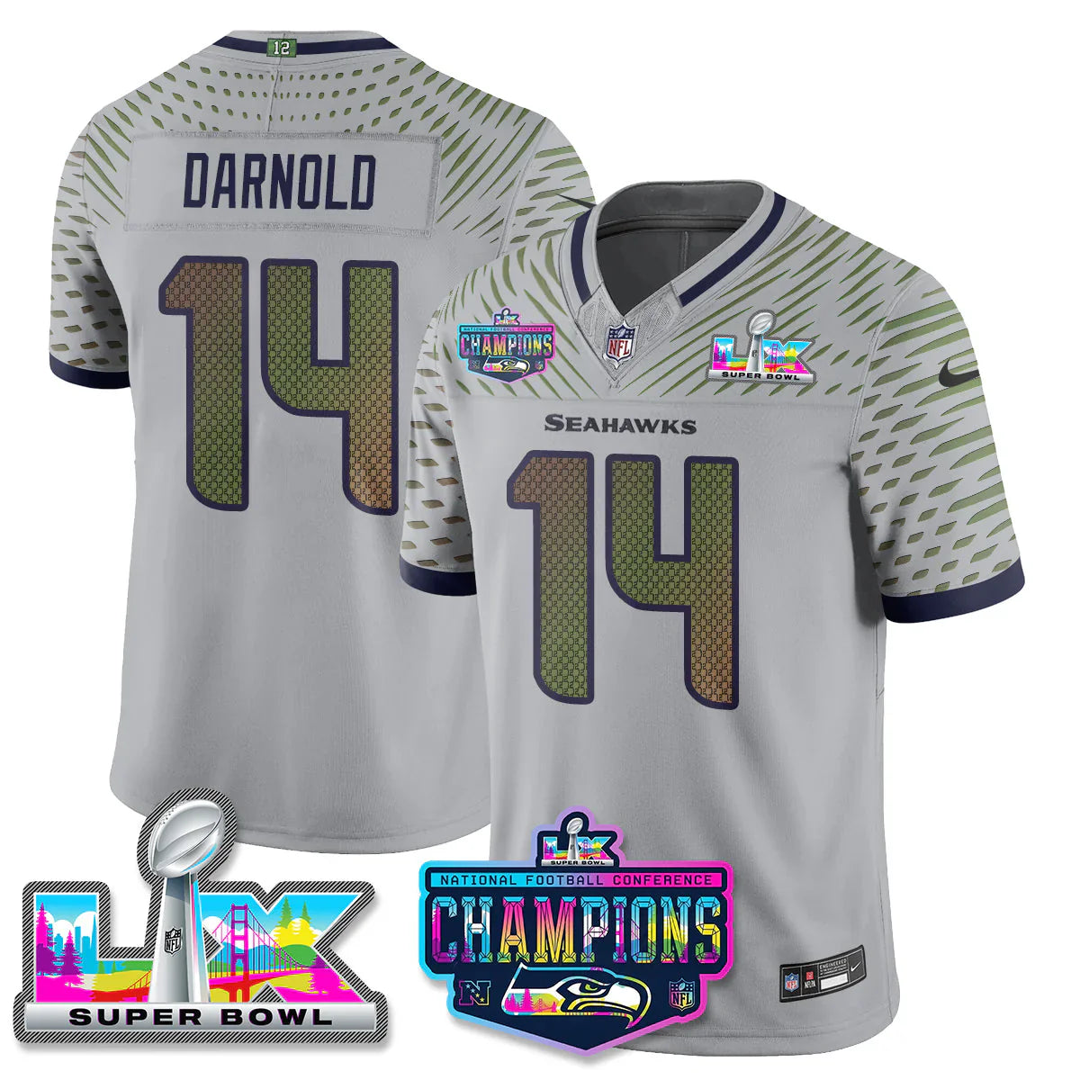 SEA NFC Champs & S.B LX Patch Gold Vapor Limited Jersey - All Stitched