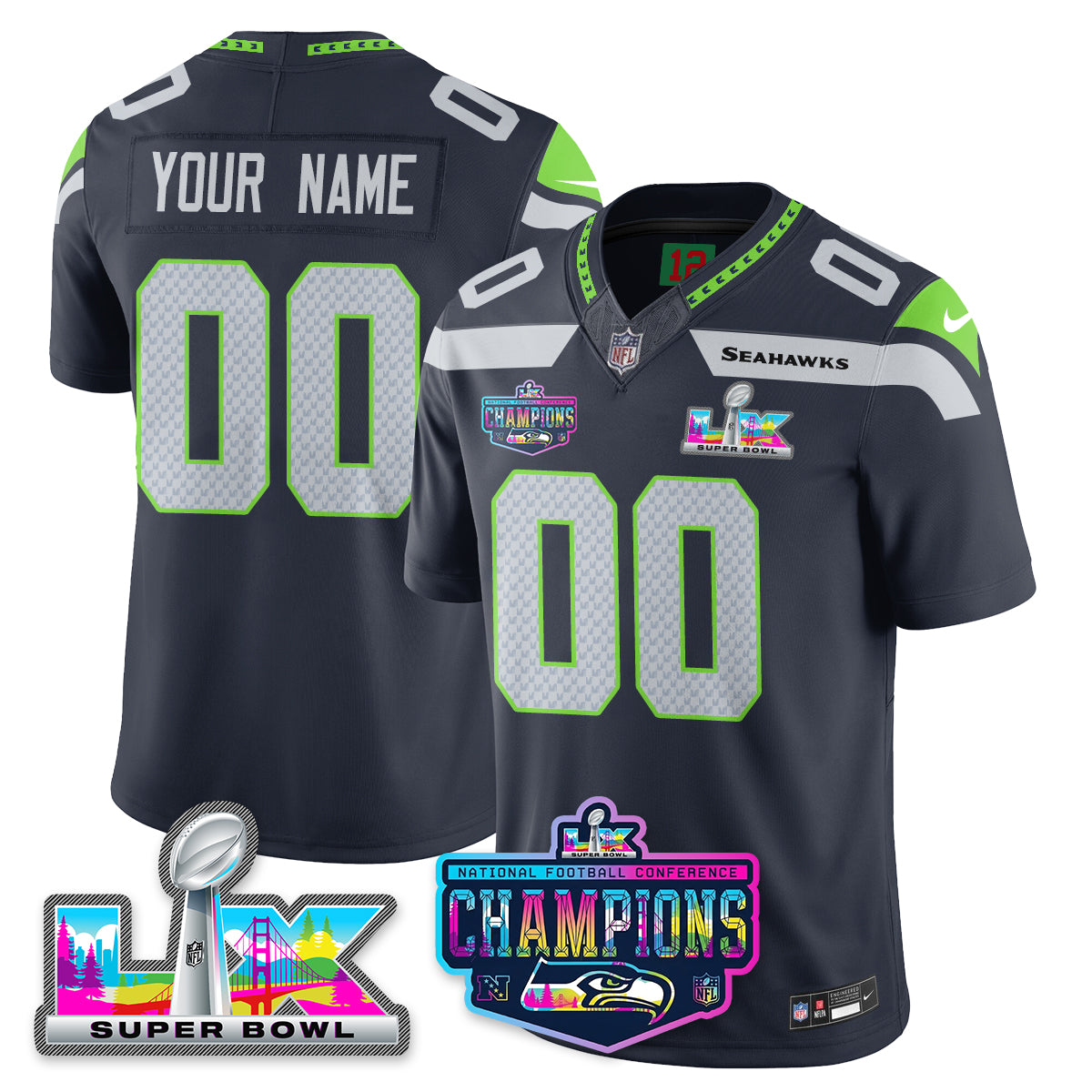 Women's SEA 2025 Vapor Limited Jersey - NFC Champions Limited Patch - All Stitched