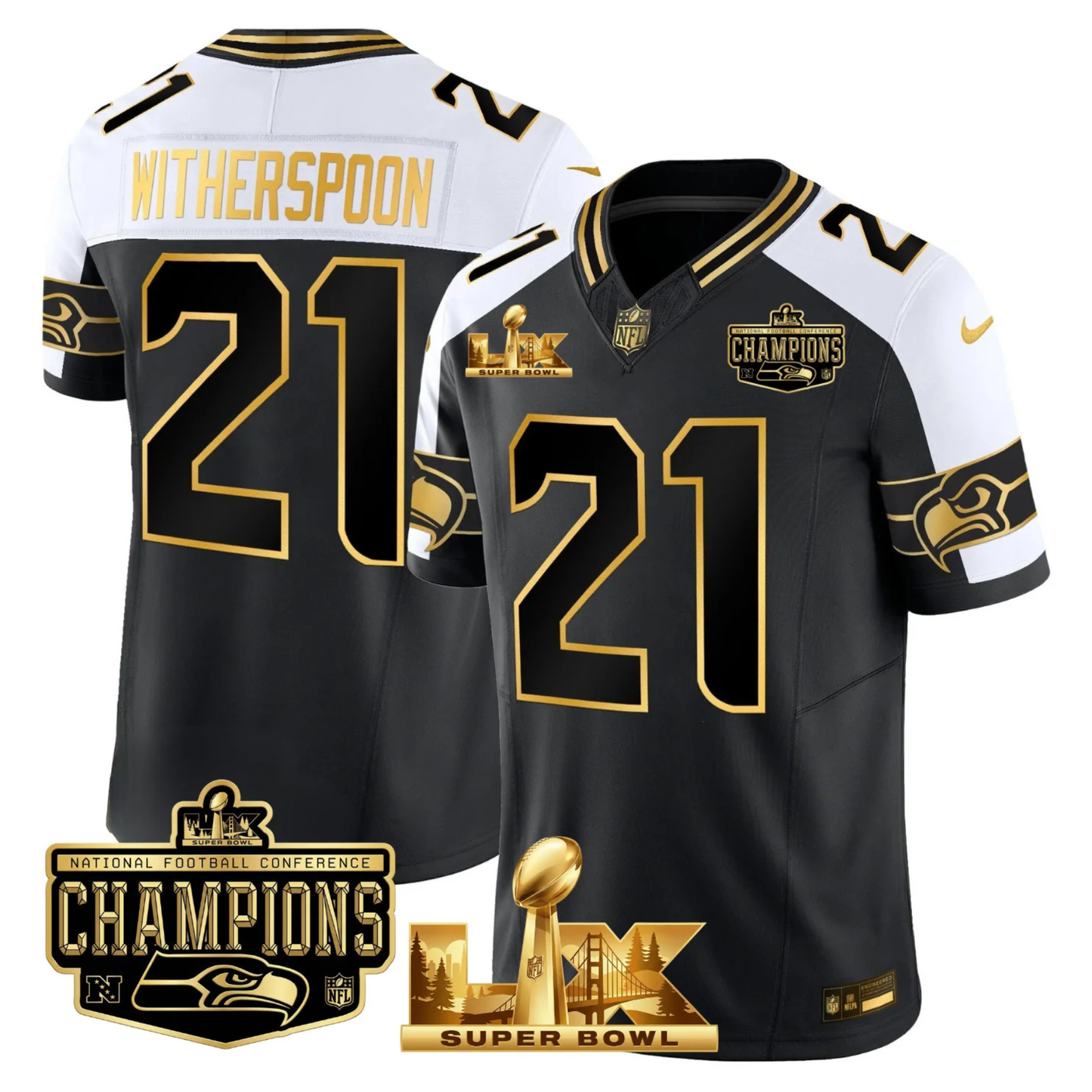 SEA NFC Champs & S.B LX Patch Gold Vapor Limited Jersey - All Stitched