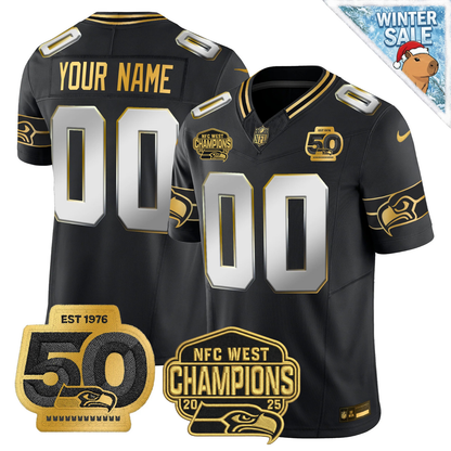 SEA 50th & NFC West Champions Patch Patch Gold Vapor Limited Jersey - Stitched