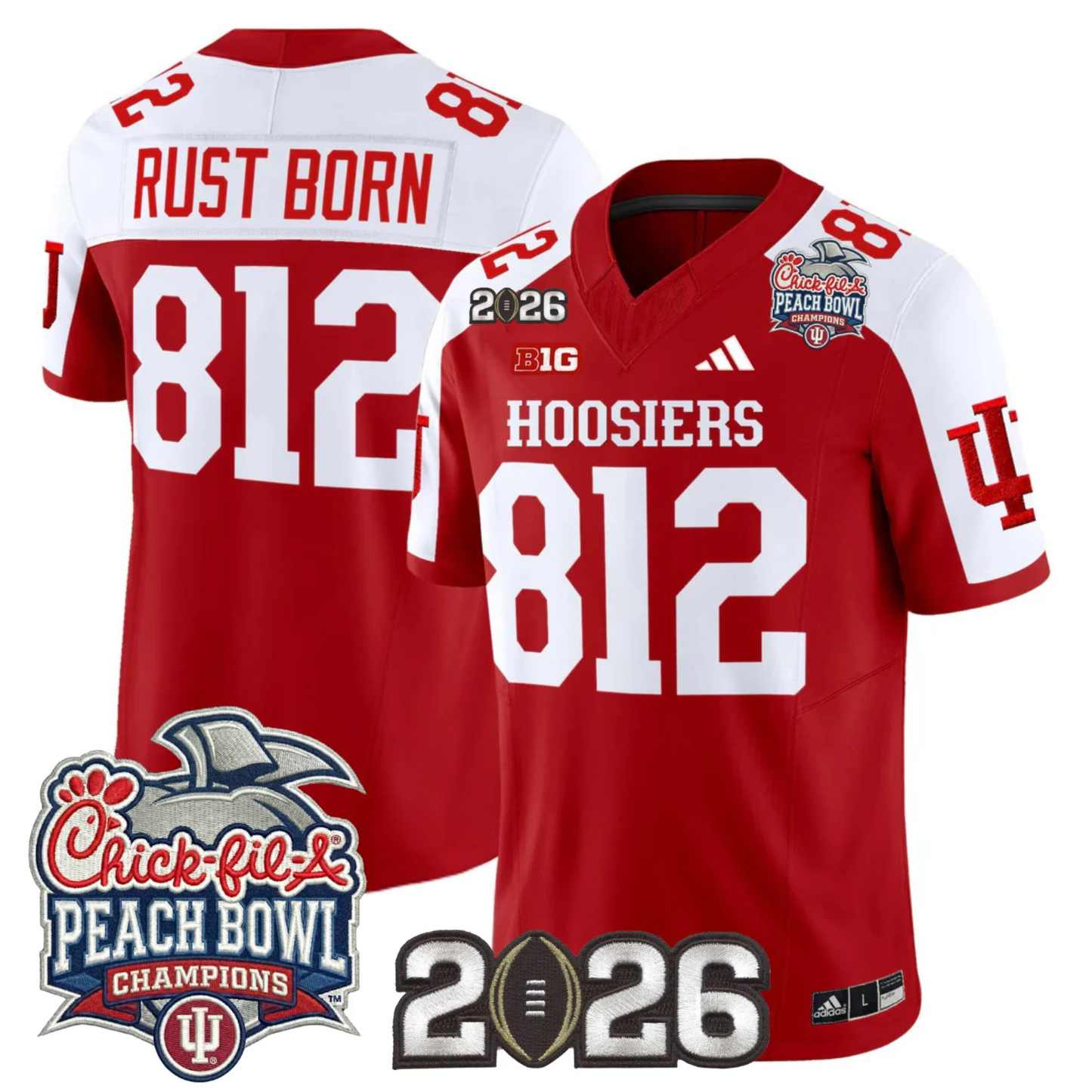 Indiana Hoosiers Peach Bowl Champions & 2026 CFP Finals Patch Vapor Limited Jersey V1 - All Stitched