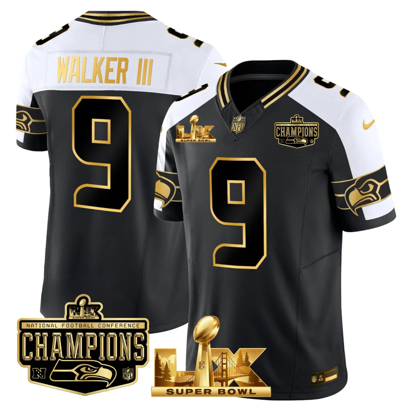 SEA NFC Champs & S.B LX Patch Gold Vapor Limited Jersey - All Stitched
