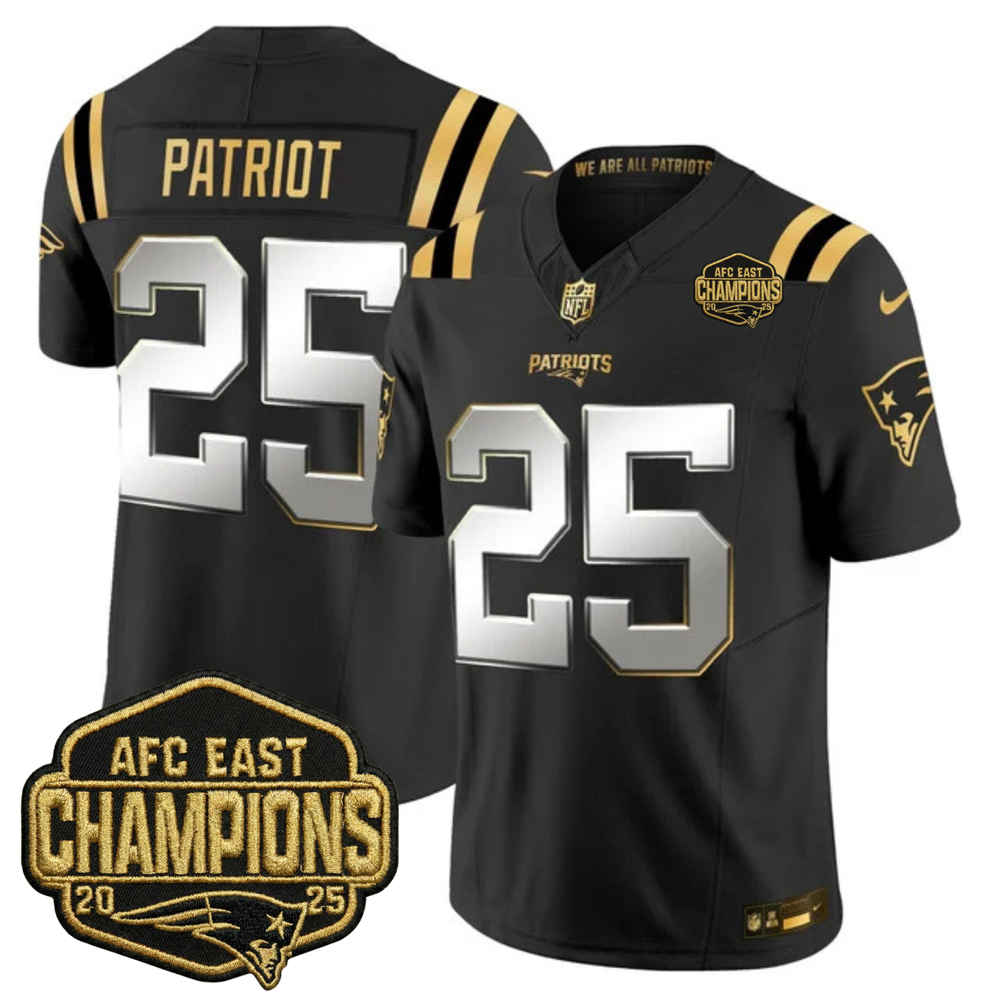 NE 2025 AFC East Champions Gold Vapor Limited Jersey - All Stitched