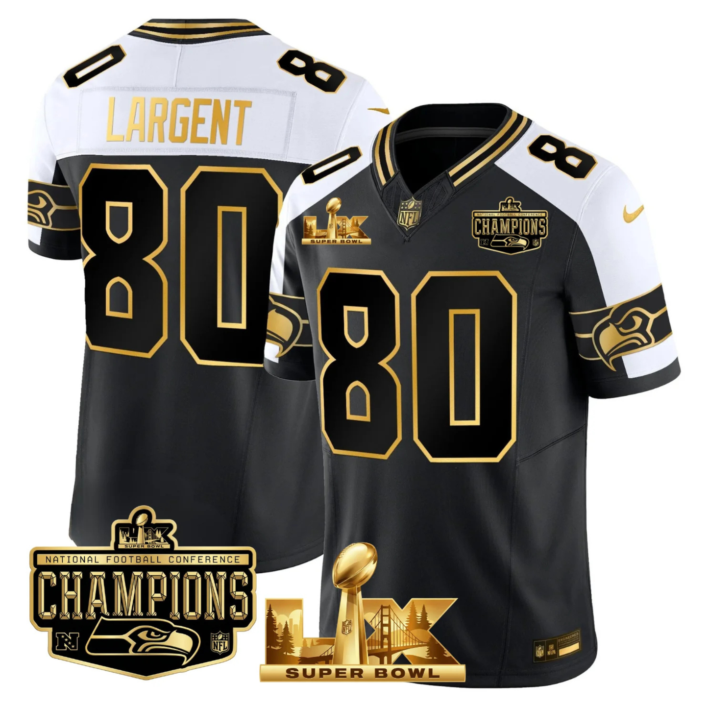 SEA NFC Champs & S.B LX Patch Gold Vapor Limited Jersey - All Stitched