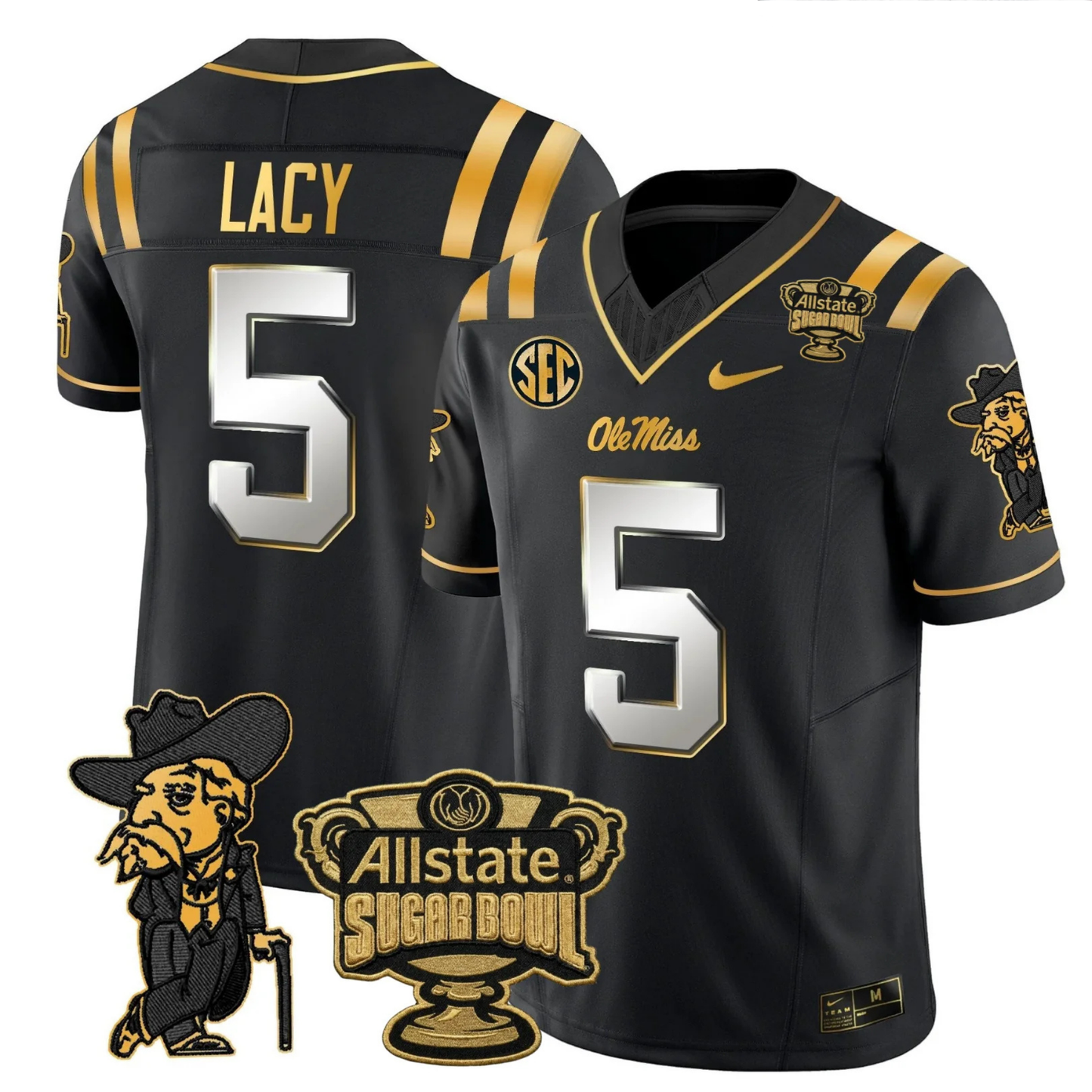 Ole Miss Rebels 2025 Gold Vapor Limited Jersey - Sugar Bowl Patch - All Stitched