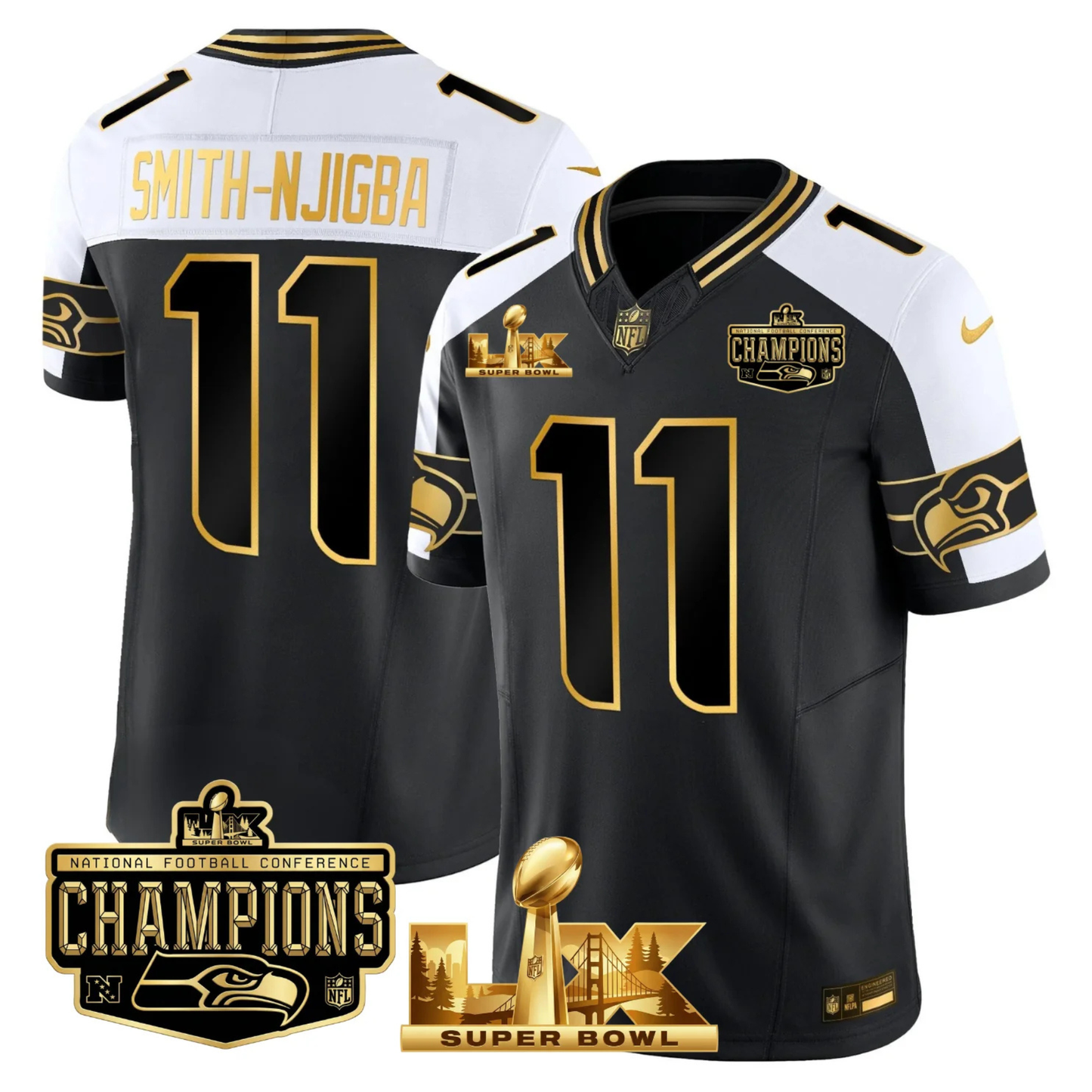 SEA NFC Champs & S.B LX Patch Gold Vapor Limited Jersey - All Stitched