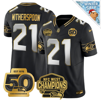 SEA 50th & NFC West Champions Patch Patch Gold Vapor Limited Jersey - Stitched