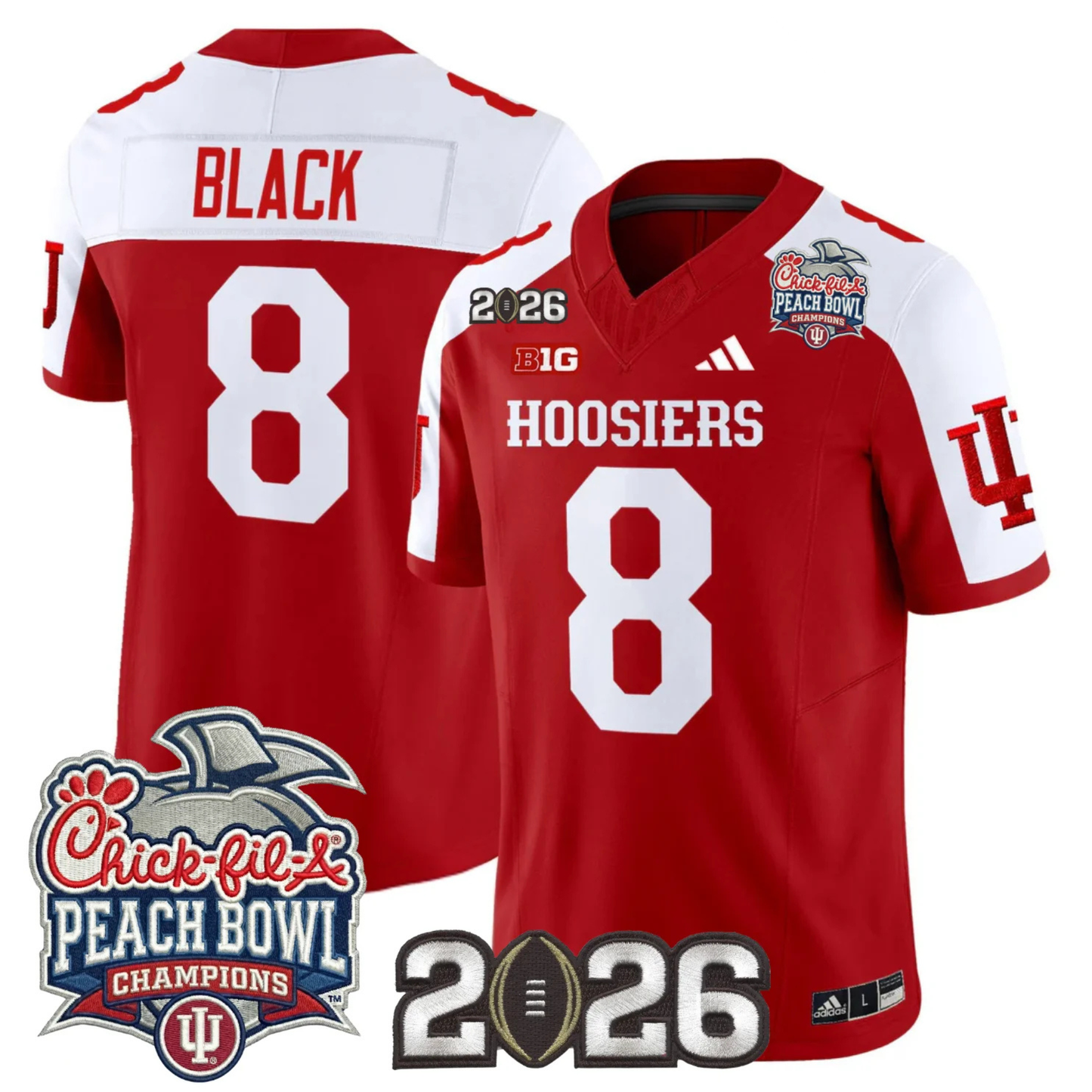 Indiana Hoosiers Peach Bowl Champions & 2026 CFP Finals Patch Vapor Limited Jersey V1 - All Stitched