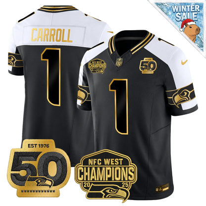 SEA 50th & NFC West Champions Patch Patch Gold Vapor Limited Jersey - Stitched