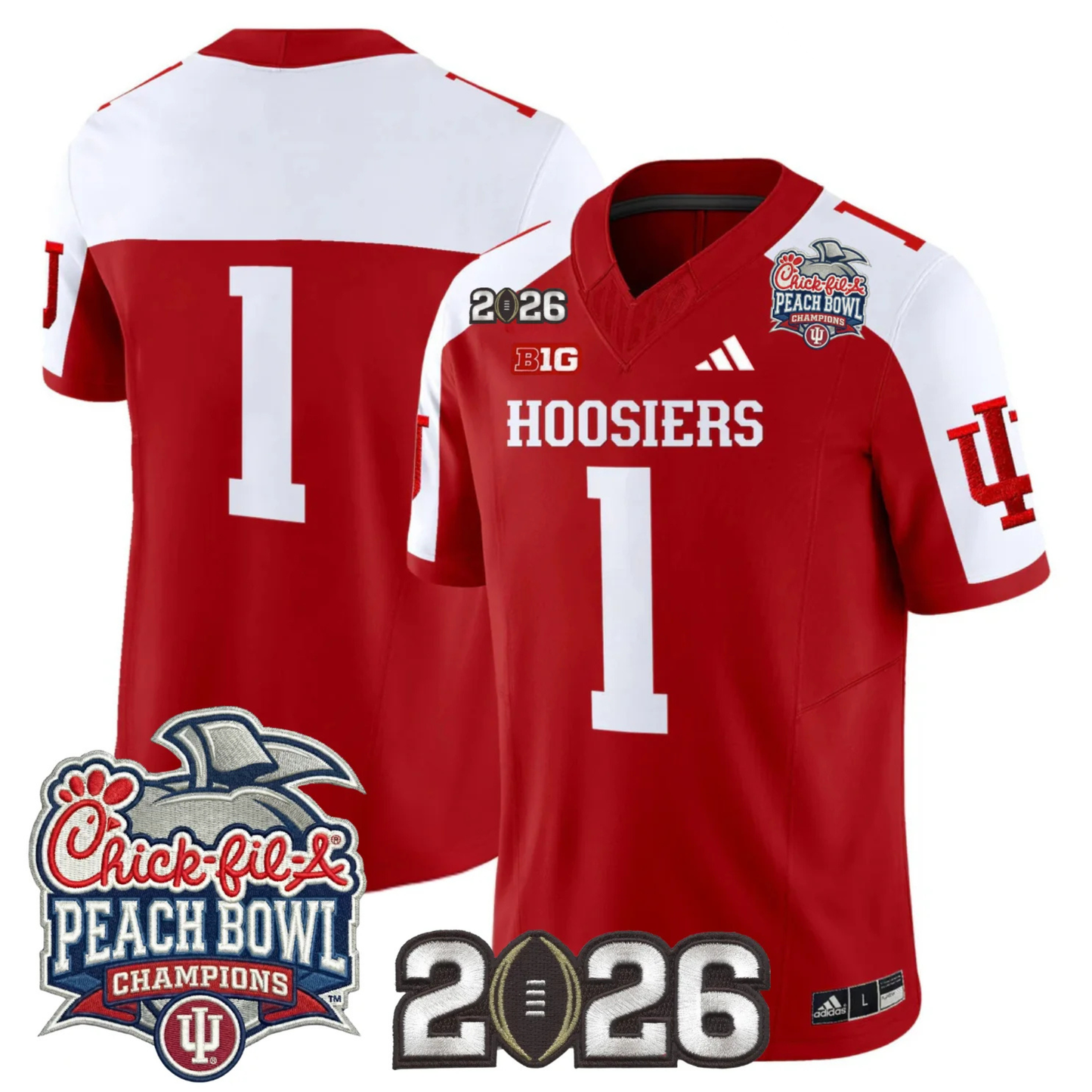 Indiana Hoosiers Peach Bowl Champions & 2026 CFP Finals Patch Vapor Limited Jersey V1 - All Stitched