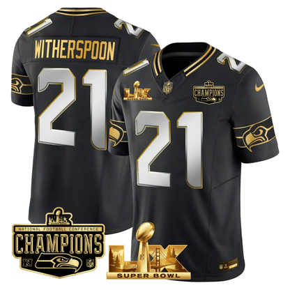 SEA NFC Champs & S.B LX Patch Gold Vapor Limited Jersey - All Stitched