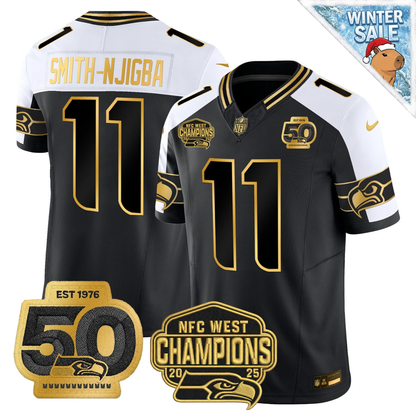 SEA 50th & NFC West Champions Patch Patch Gold Vapor Limited Jersey - Stitched