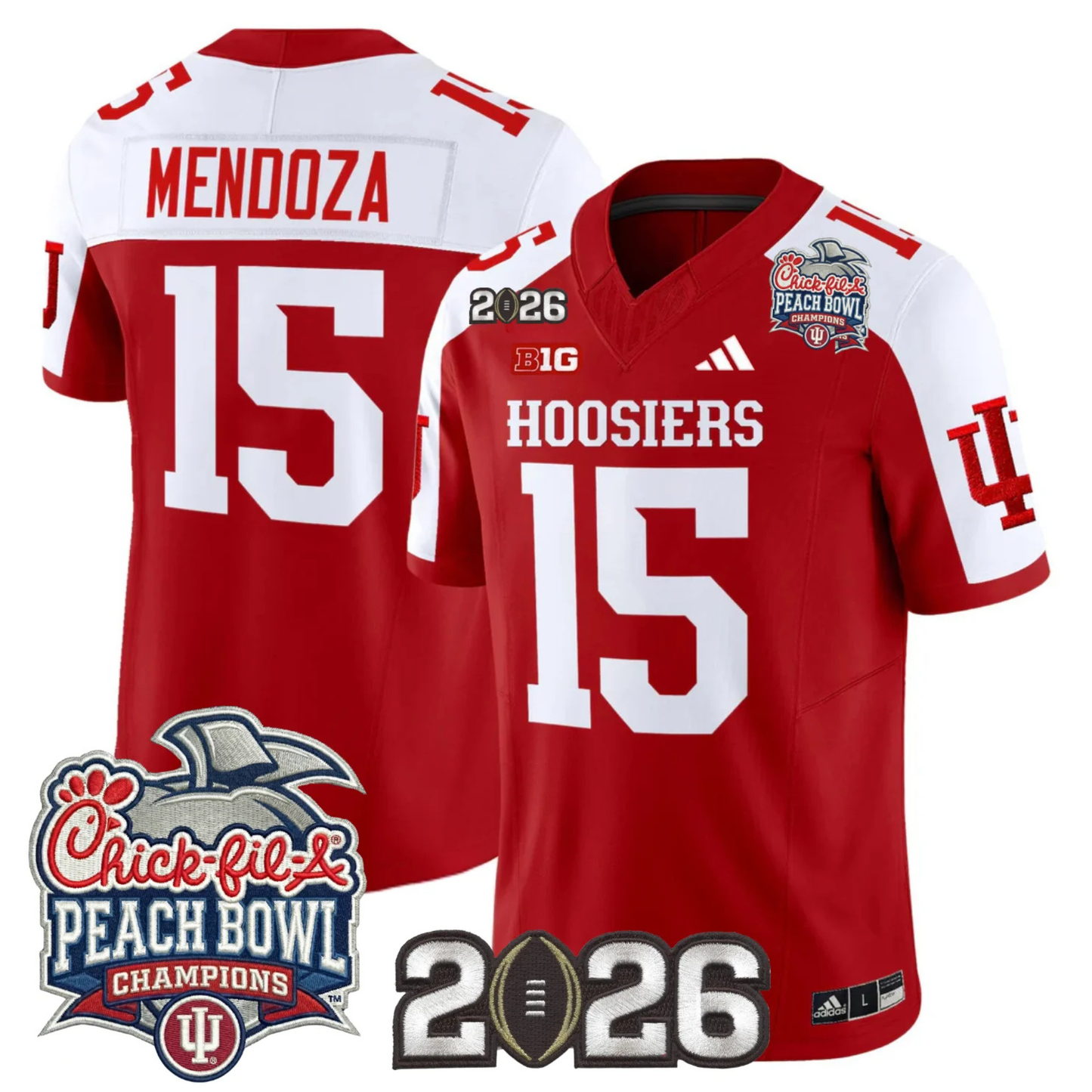 Indiana Hoosiers Peach Bowl Champions & 2026 CFP Finals Patch Vapor Limited Jersey V1 - All Stitched