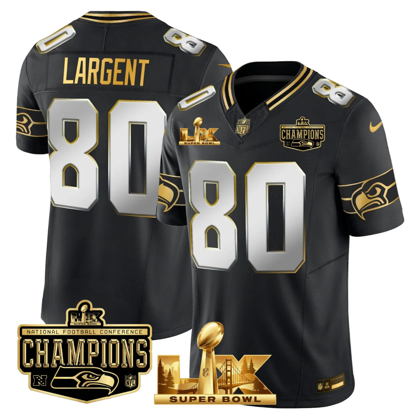 SEA NFC Champs & S.B LX Patch Gold Vapor Limited Jersey - All Stitched