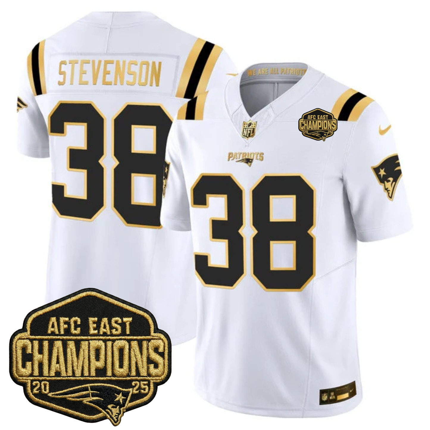 NE 2025 AFC East Champions Gold Vapor Limited Jersey - All Stitched