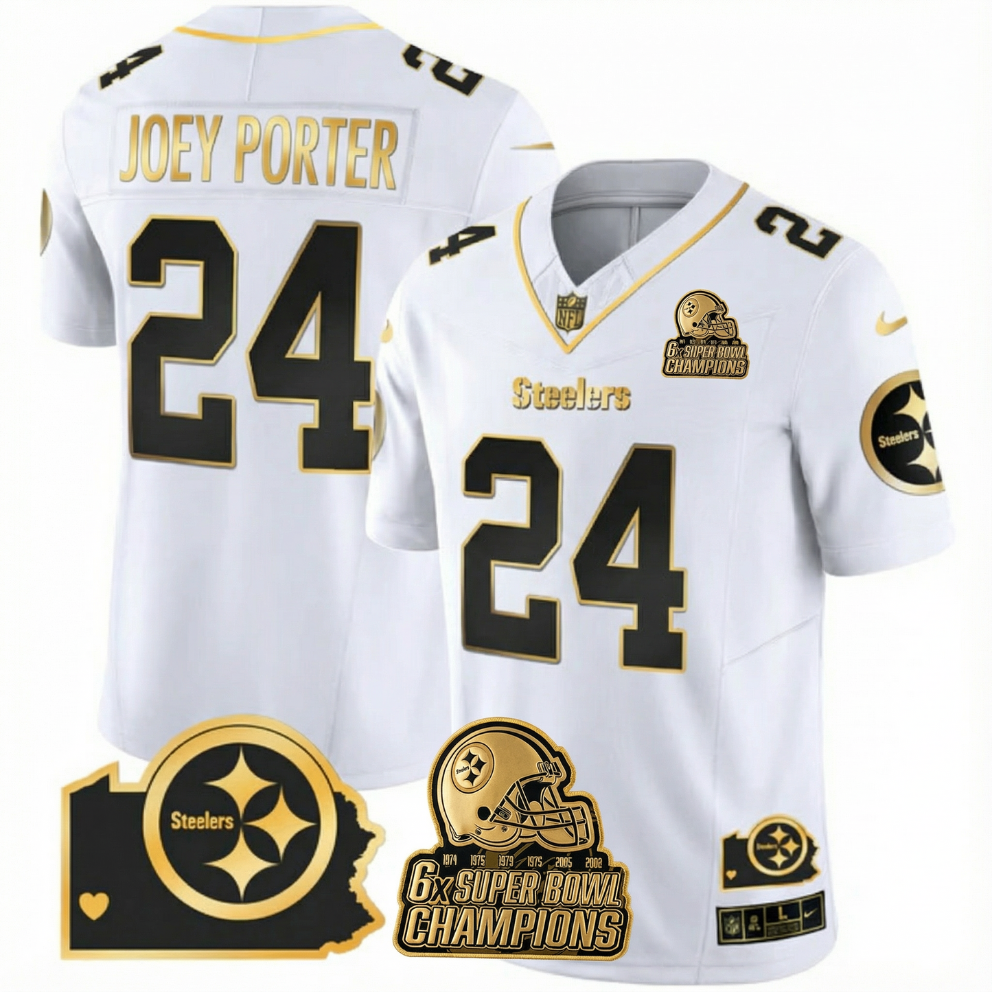 PIT 6-Time Champions Home Patch Gold Vapor Limited Jersey - All Stitched