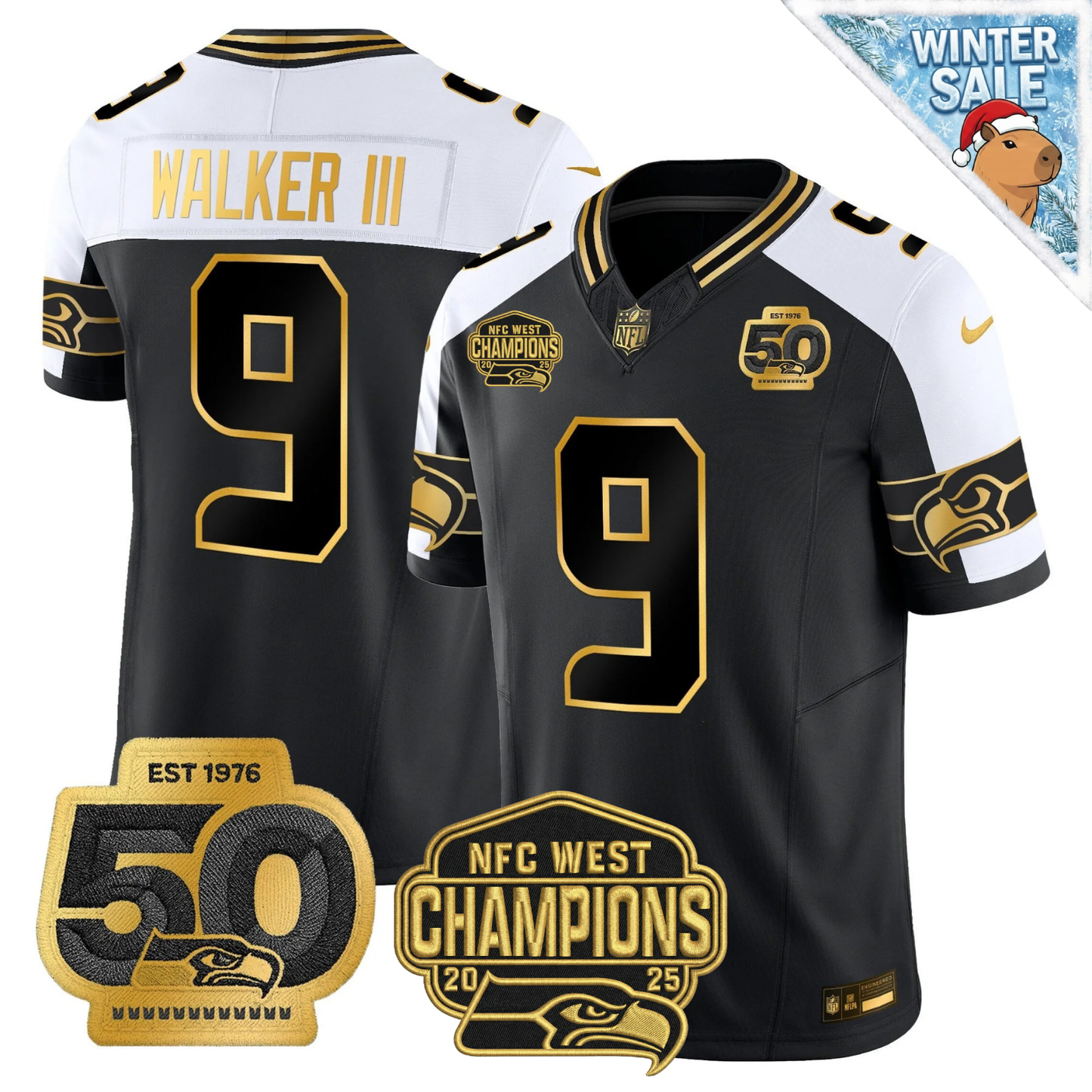 SEA 50th & NFC West Champions Patch Patch Gold Vapor Limited Jersey - Stitched