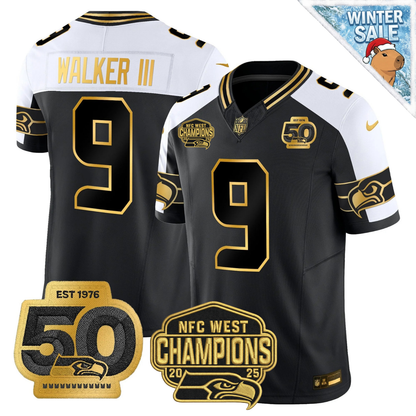 SEA 50th & NFC West Champions Patch Patch Gold Vapor Limited Jersey - Stitched