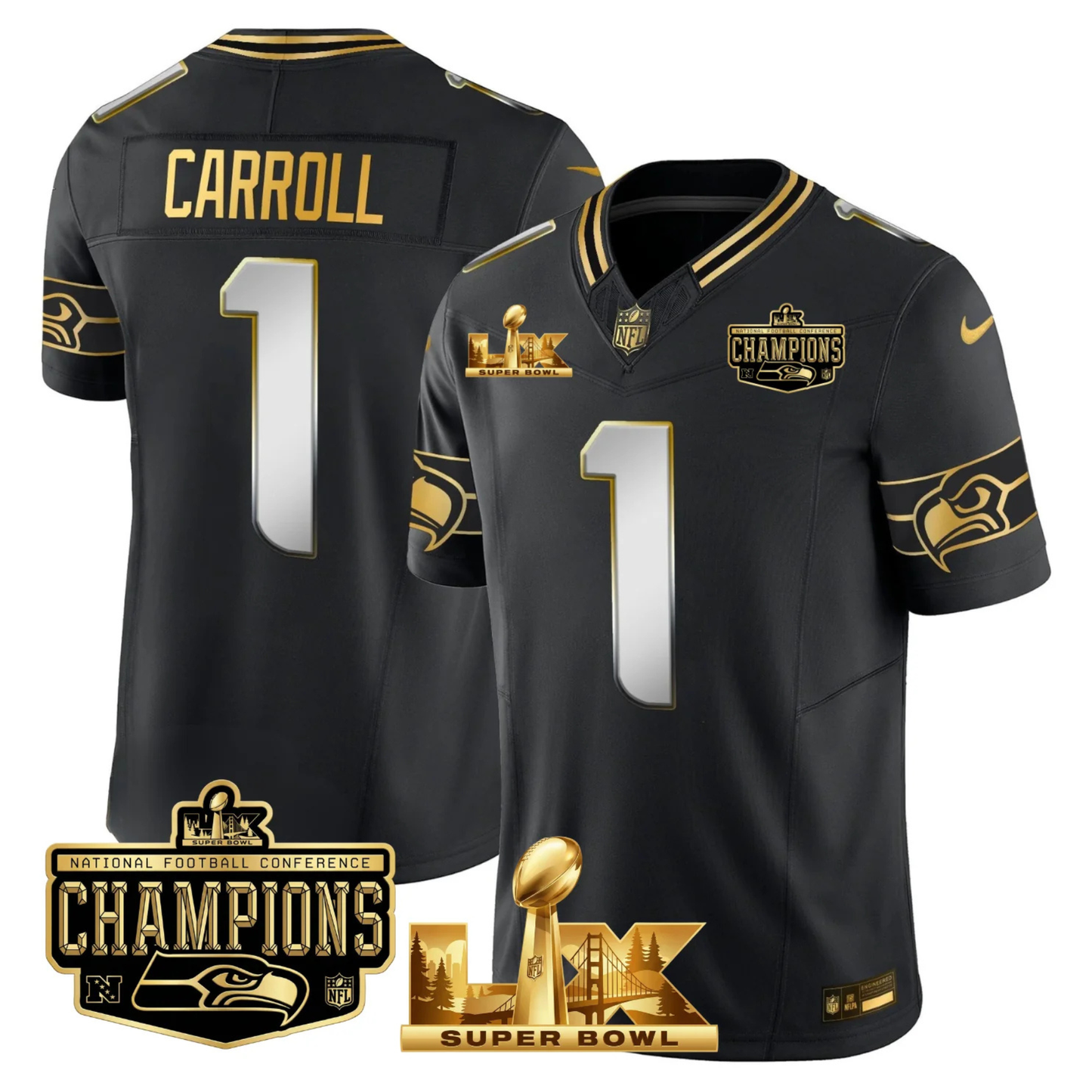 SEA NFC Champs & S.B LX Patch Gold Vapor Limited Jersey - All Stitched