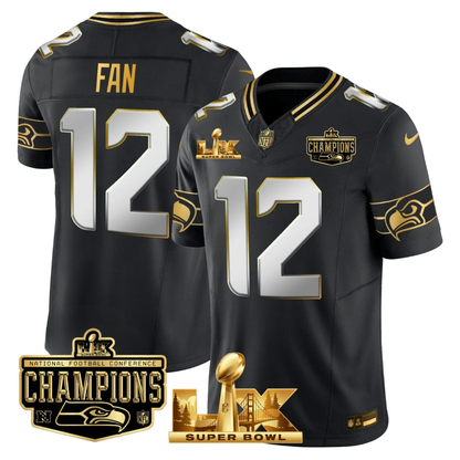 SEA NFC Champs & S.B LX Patch Gold Vapor Limited Jersey - All Stitched