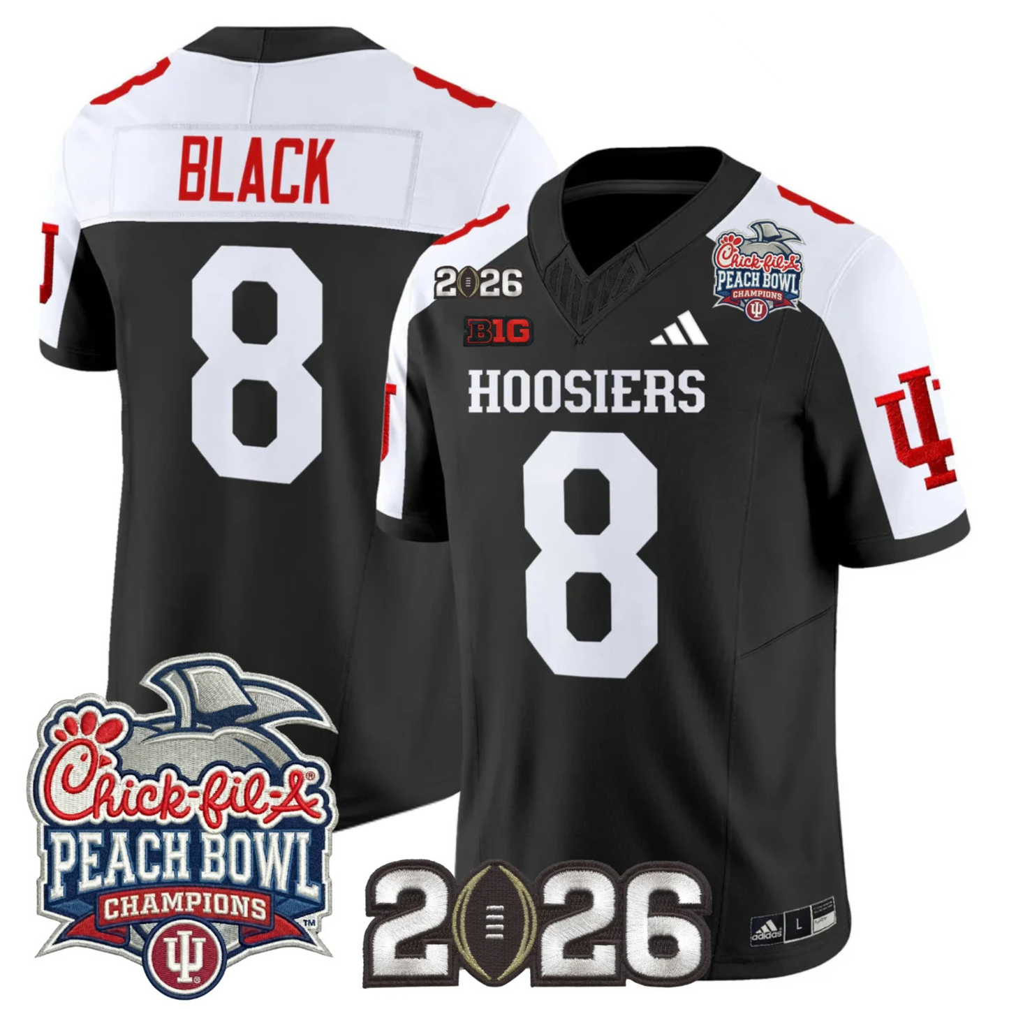 Indiana Hoosiers Peach Bowl Champions & 2026 CFP Finals Patch Vapor Limited Jersey V1 - All Stitched