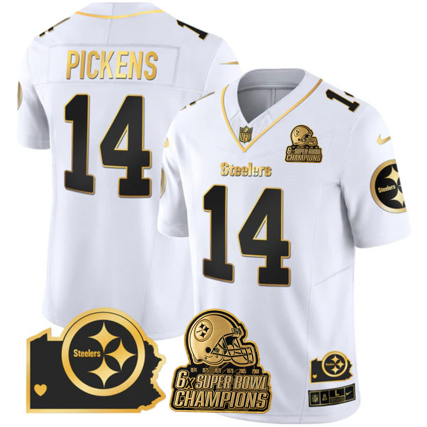 PIT 6-Time Champions Home Patch Gold Vapor Limited Jersey - All Stitched
