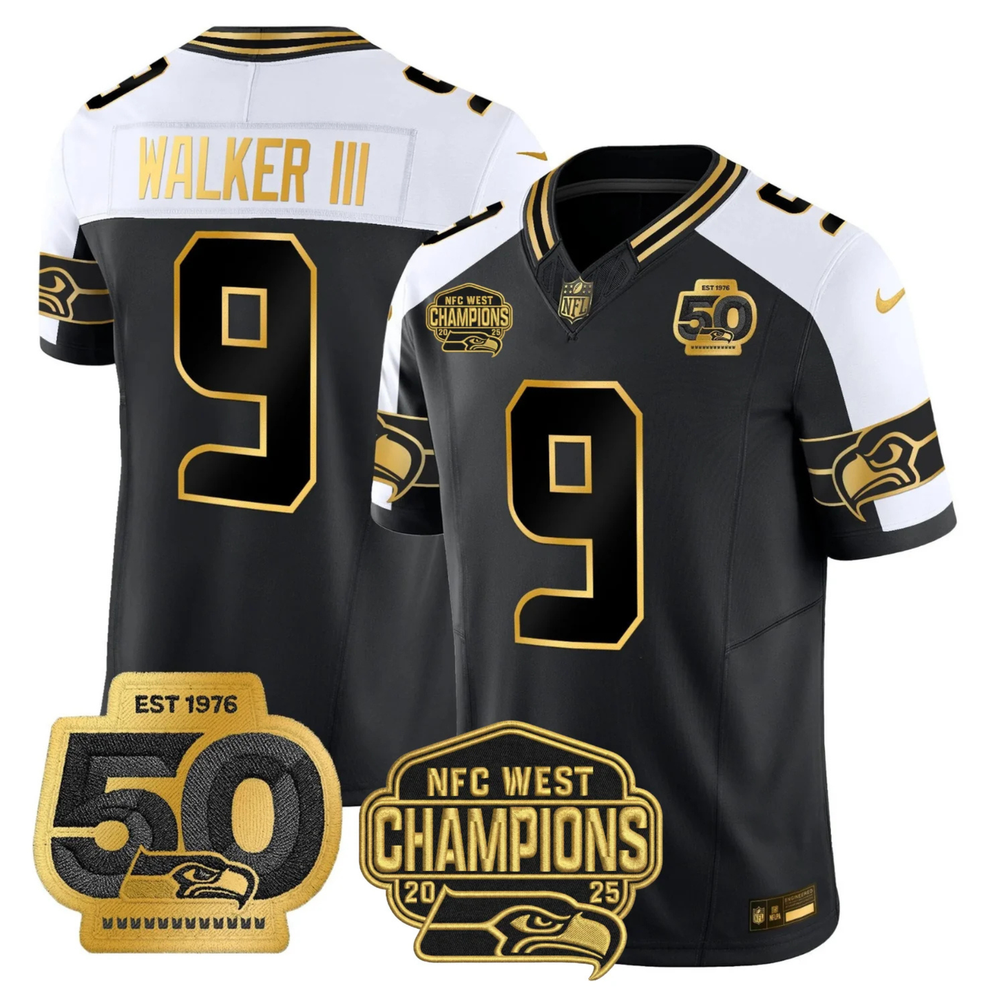 SEA 50th & NFC West Champions Patch Gold Vapor Limited Jersey - All Stitched