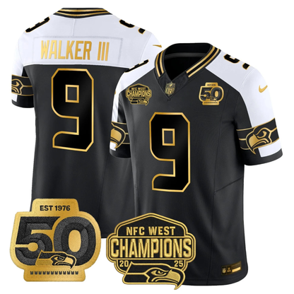 SEA 50th & NFC West Champions Patch Gold Vapor Limited Jersey - All Stitched