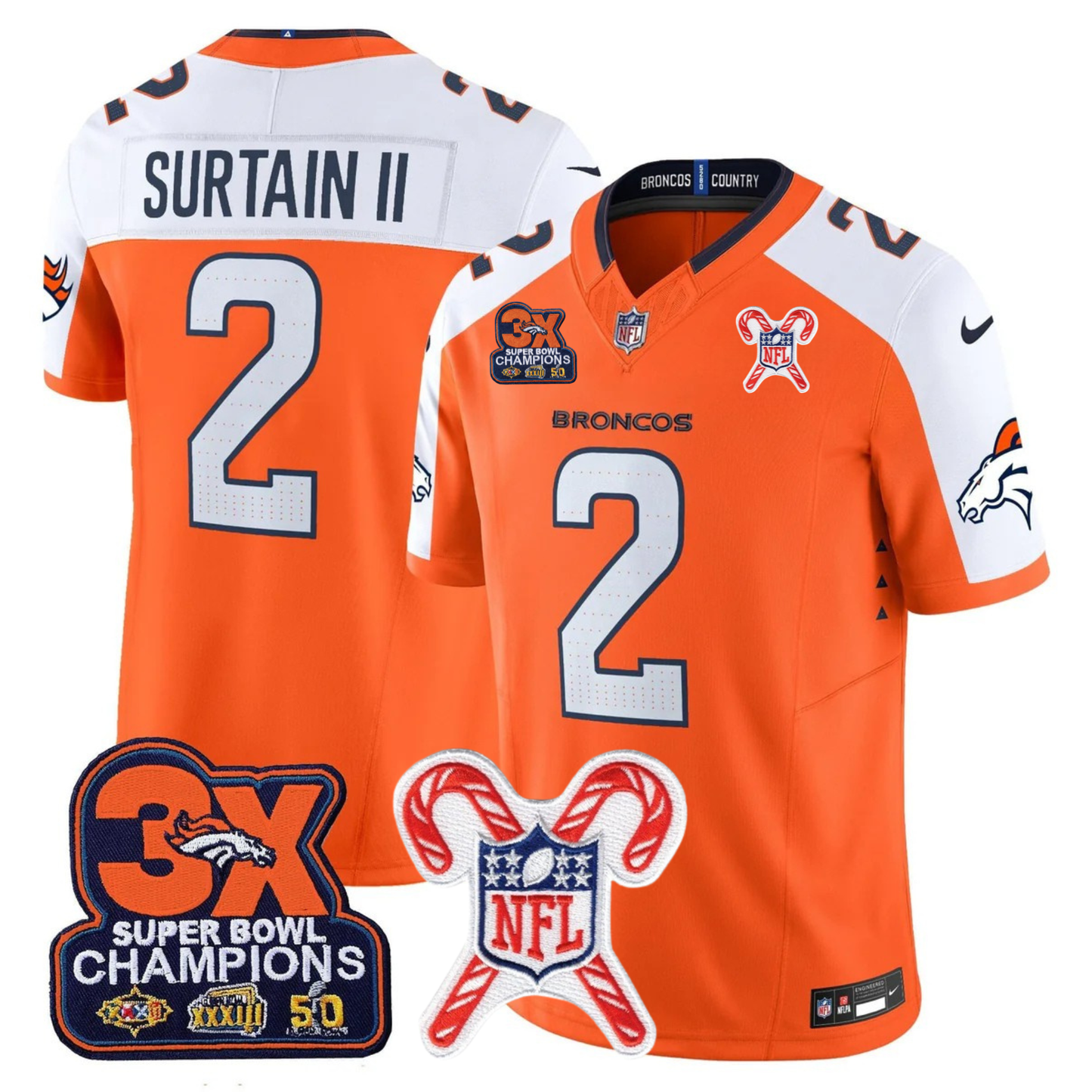 DEN 3-Time Champions & Christmas Patch Vapor Limited Jersey - All Stitched