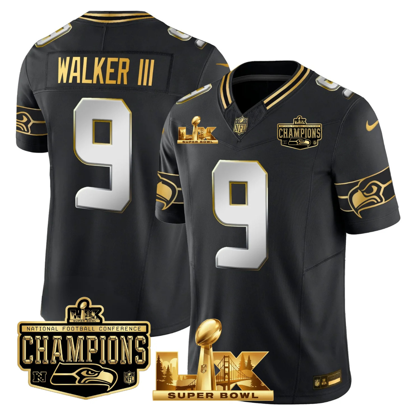 SEA NFC Champs & S.B LX Patch Gold Vapor Limited Jersey - All Stitched