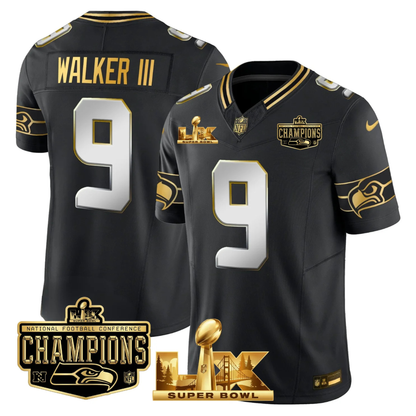 SEA NFC Champs & S.B LX Patch Gold Vapor Limited Jersey - All Stitched
